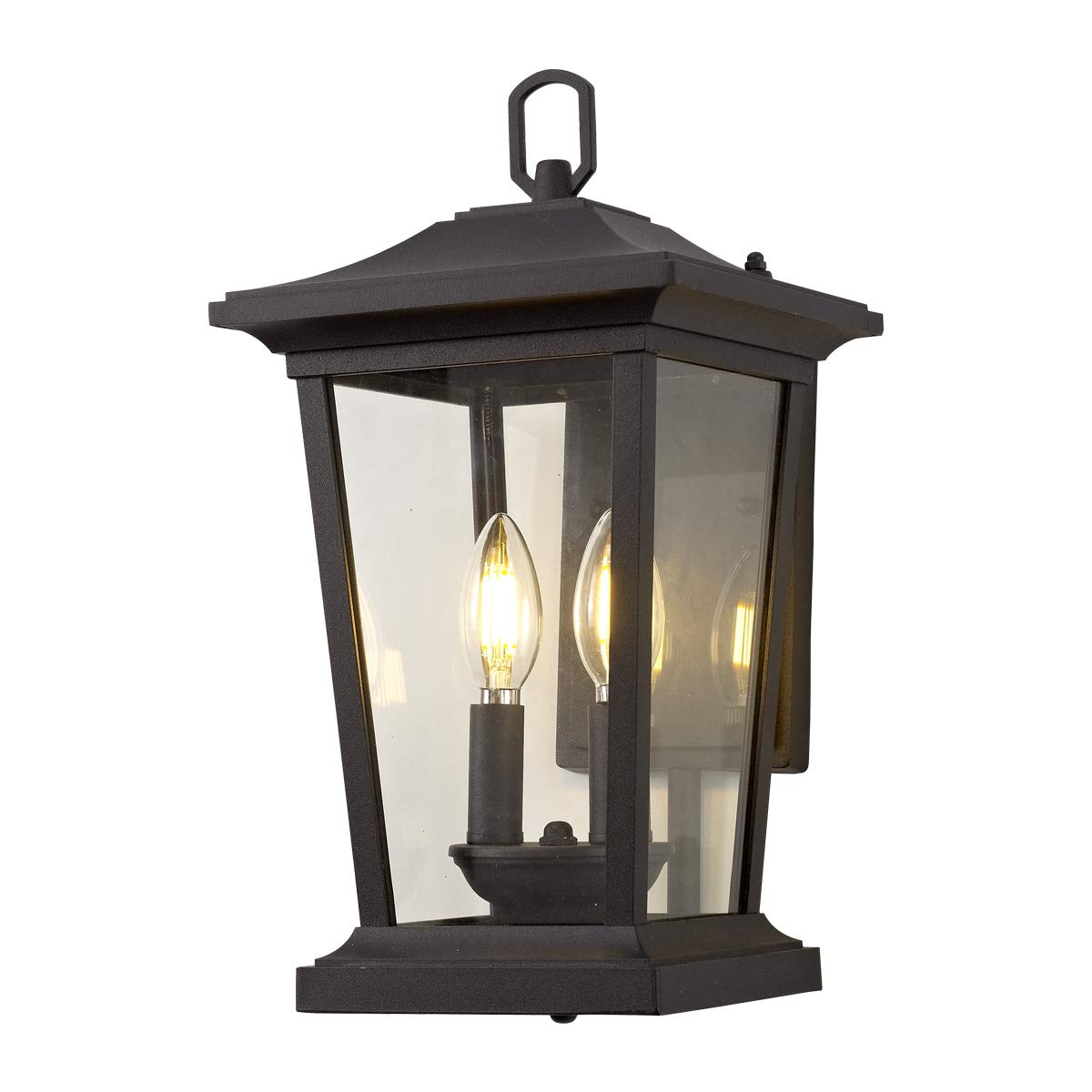 Smeike Large Outdoor Wall Sconce - 2-Light Black Lantern with Clear Glass, Weatherproof Exterior Wall Mount Light Fixture for Patio, Porch, Entryway, Garden & Front Door Lighting | Perfect for Outdoor Decor & Nighttime Ambiance