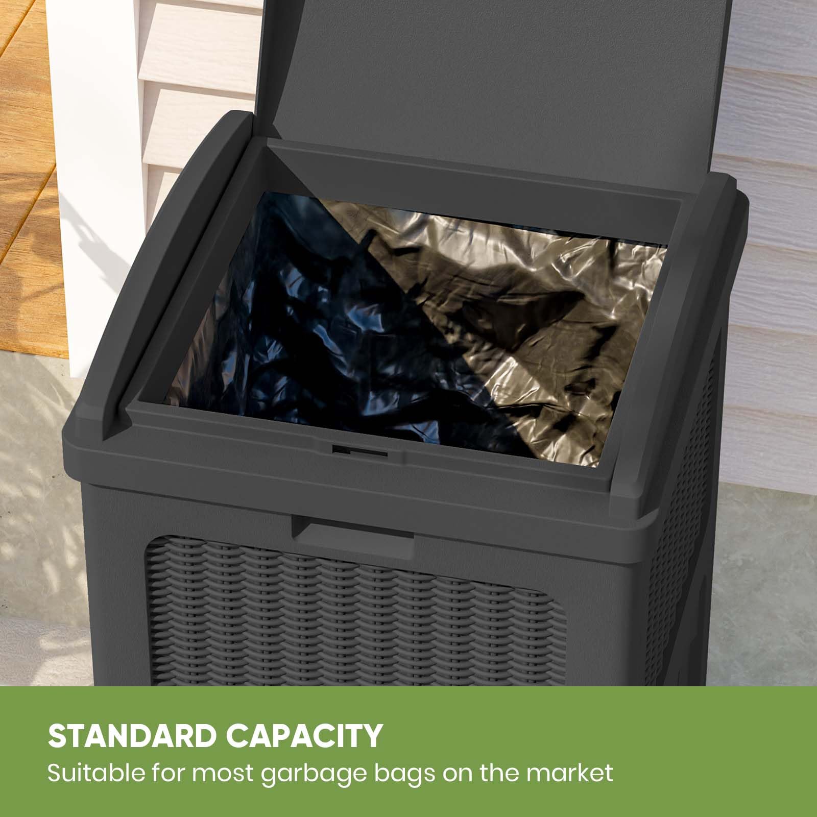 **Patiowell 36 Gallon Outdoor Trash Can with Lid – Heavy-Duty Resin Garbage Bin for Patio, Backyard, Deck – Weatherproof & Durable – Ideal for Outdoor Waste Management (Black)**    *(Perfect for BBQs, Poolside, Camping, and Home Use)*