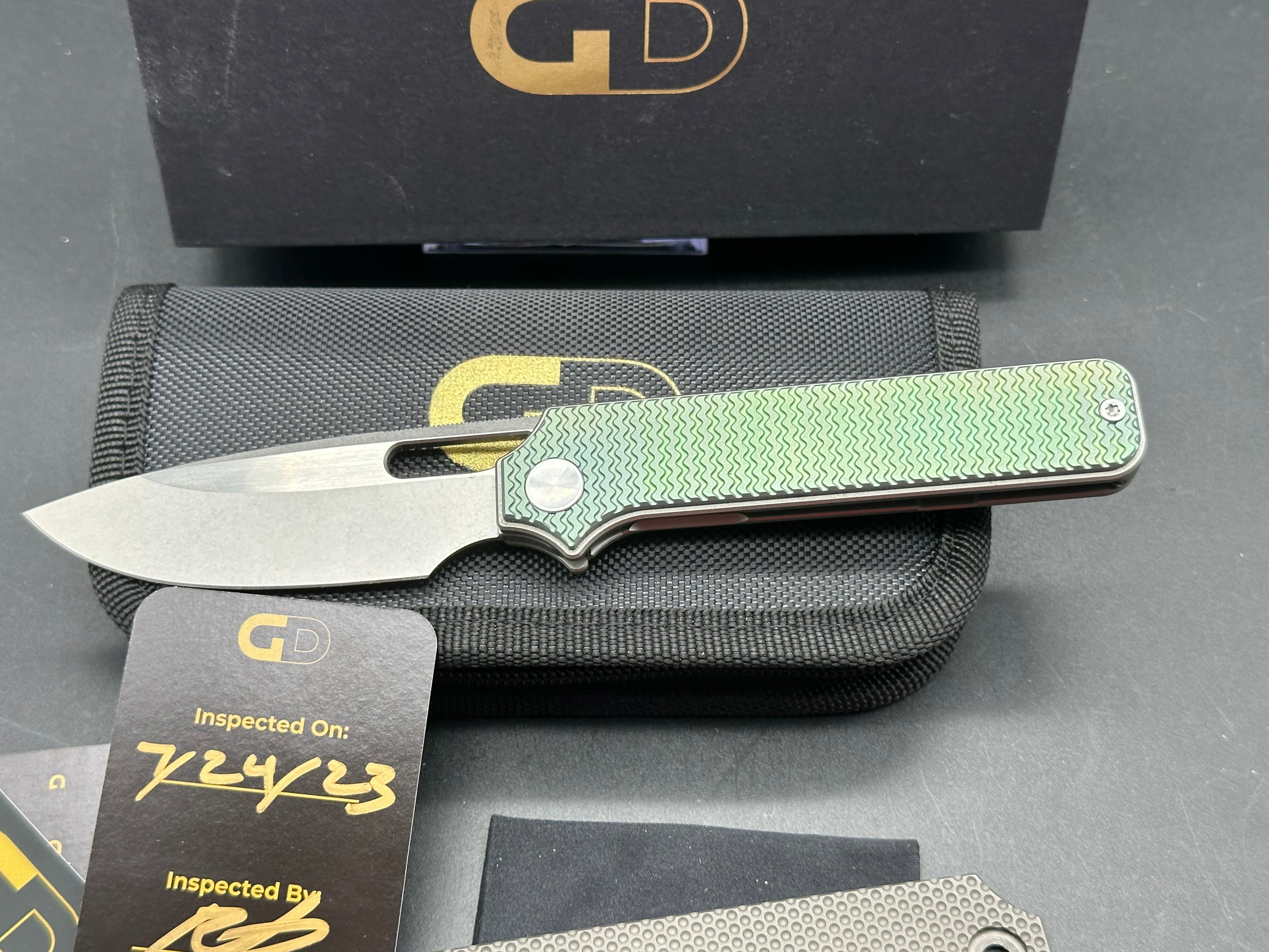 Premium Green Titanium Knife with M390 Blade - Golden Design - Includes Extra Scales - Perfect for Outdoor Camping, Survival & Everyday Carry (EDC)