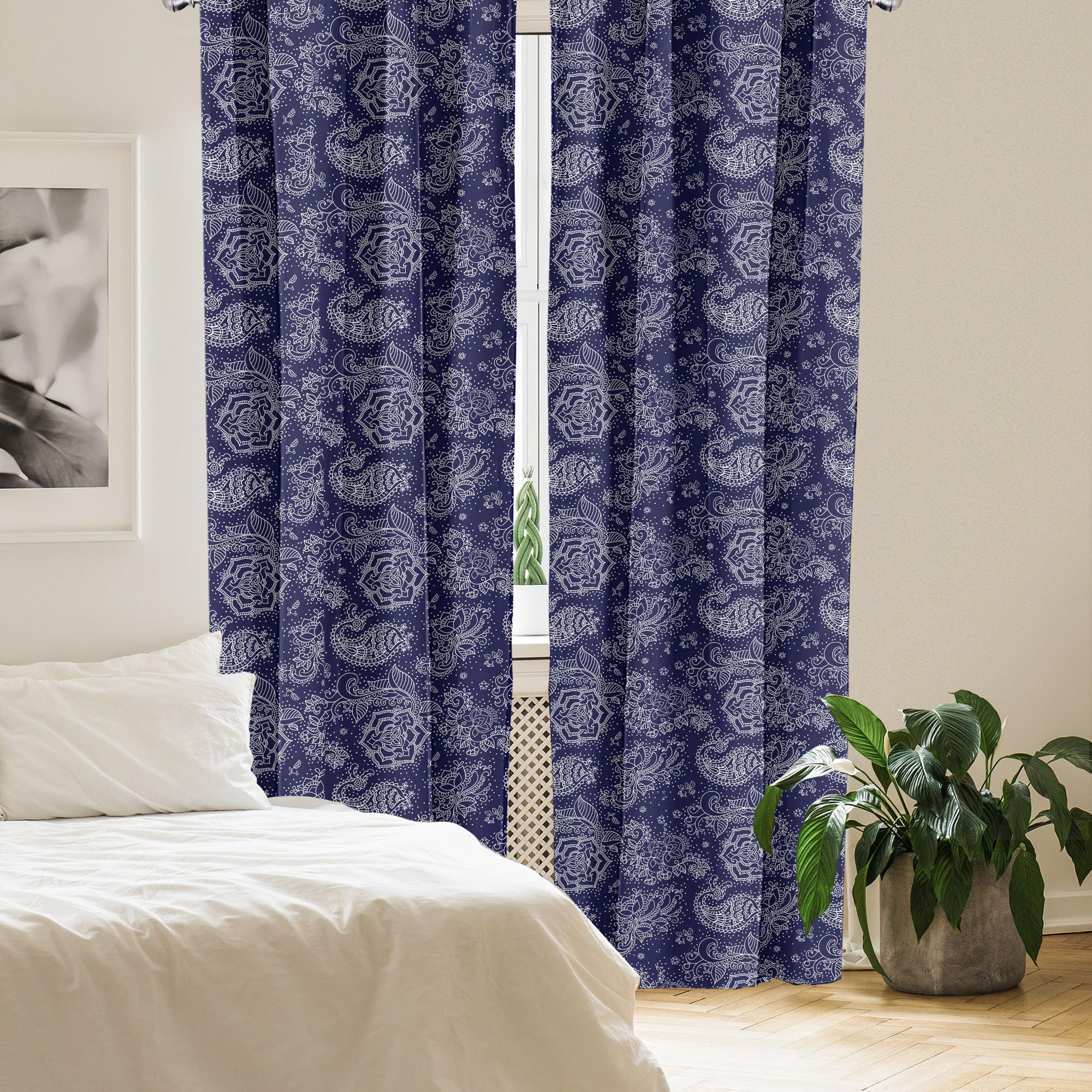 Ambesonne Batik Curtains - Monochrome Paisley Leaves with Flower Petals & Branches, Oriental Design Window Drapes, 2 Panel Set (28