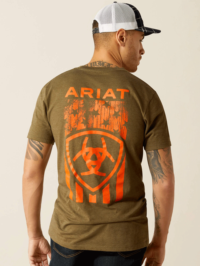 Ariat Men's Grain Flag T-Shirt - Military Heather - Comfortable Casual Wear for Outdoor Activities and Patriotic Events