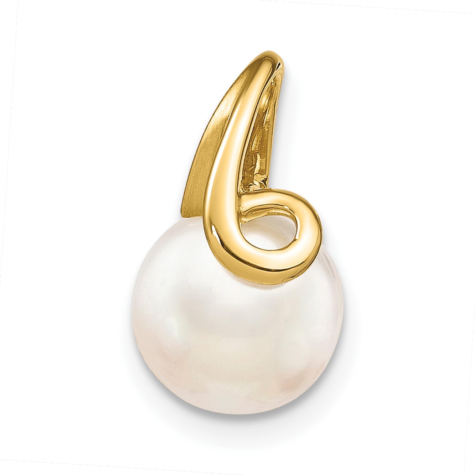 14K Solid Yellow Gold 8mm White Button Freshwater Cultured Pearl Necklace - Elegant Pendant Charm Slide for Women, Perfect for Weddings, Parties & Special Occasions