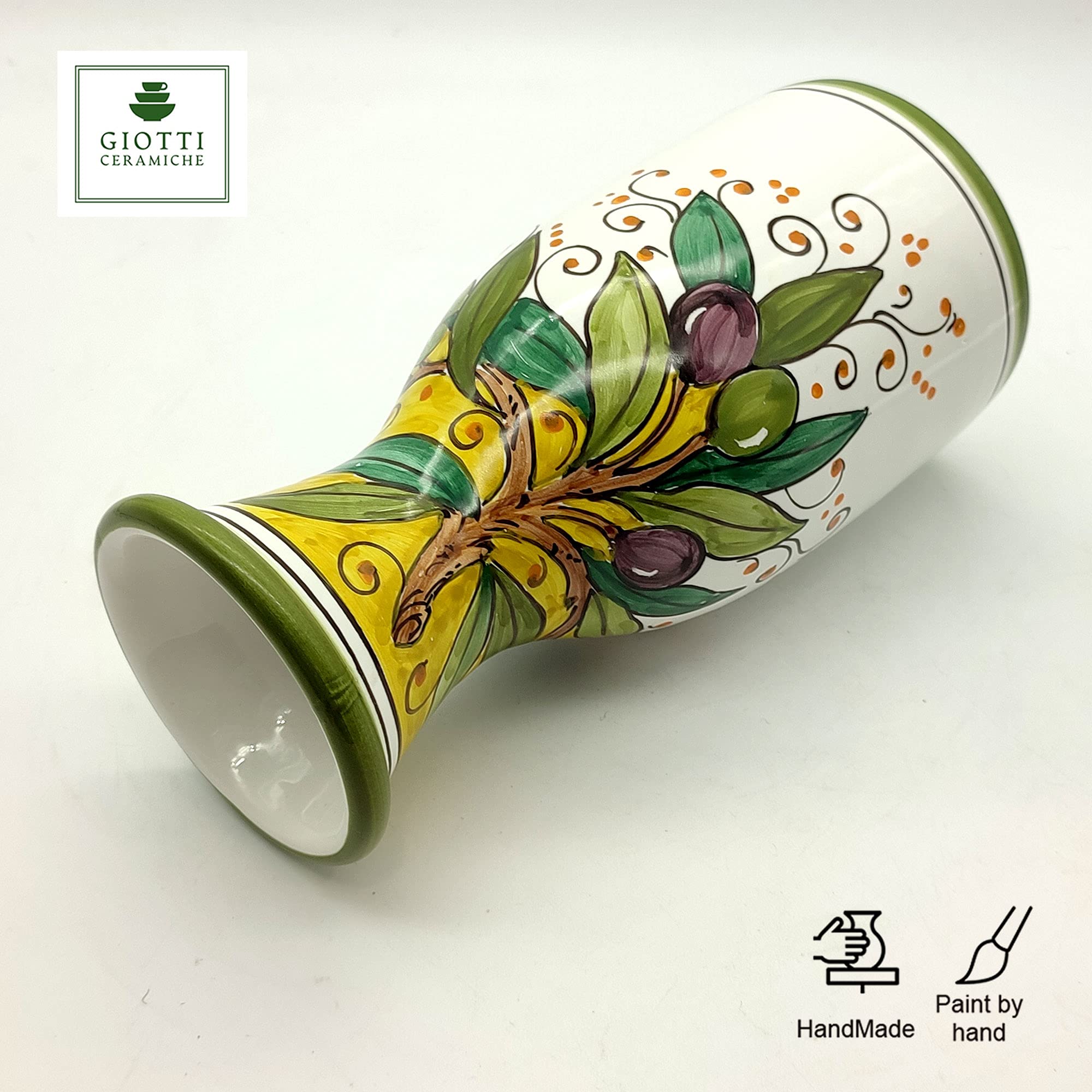 Italian Hand-Painted Ceramic Wine Jug with Olive Design - 16.9 oz Kitchen Carafe & Utensil Holder - Tuscan Pottery from Italy - Elegant Home Decor for Wine Serving & Kitchen Storage | Perfect for Dinner Parties, Italian-Themed Decor & Gift Giving