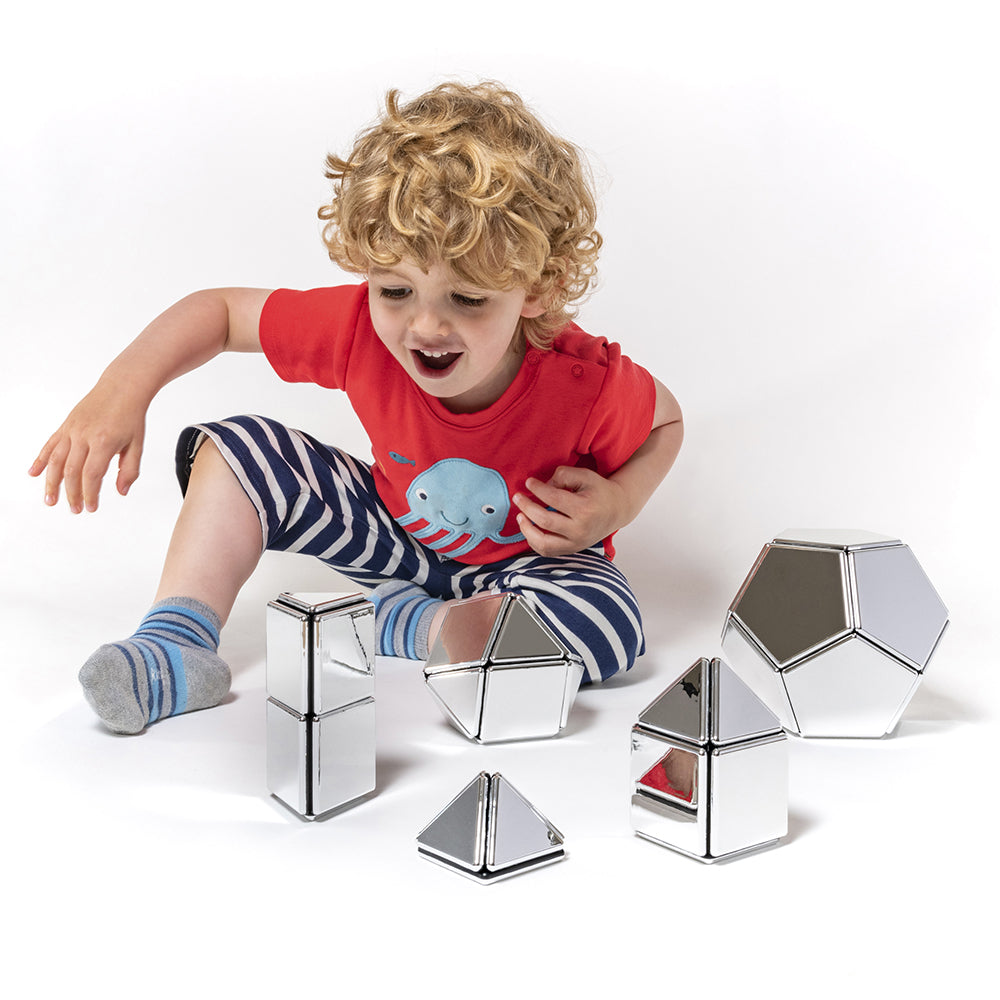 Mirrored Magnetic Polydron Tiles - STEM Educational Toys for Kids, Geometry Learning Tools with Reflective Surface - Perfect for Classroom, Homeschool & Creative Play