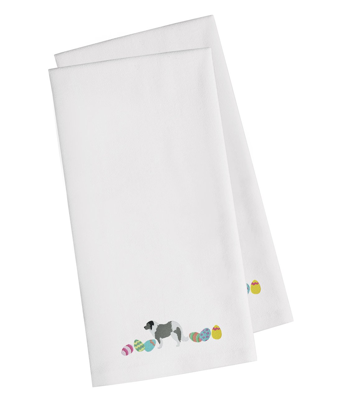 Grey Caucasian Shepherd Easter White Embroidered Towel Set of 2 - Decorative Bathroom & Kitchen Hand Towels (19x25 Inch) for Guests, Face, Tea, Dishes | Perfect for Easter Decor, Farmhouse Style, and Dog Lover Gifts