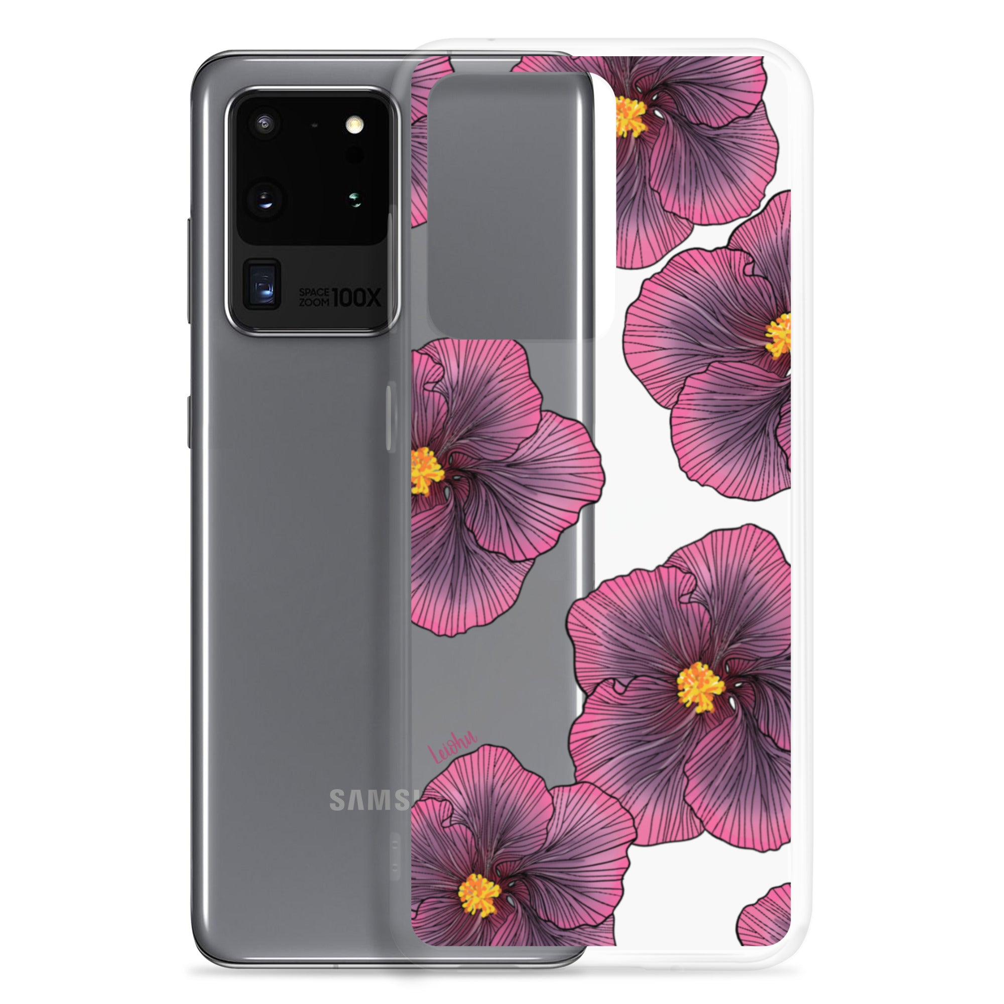 Sunset Hibiscus Clear Phone Case for Samsung Galaxy - Slim Protective Cover with Floral Design for Everyday Use, Work, and Travel