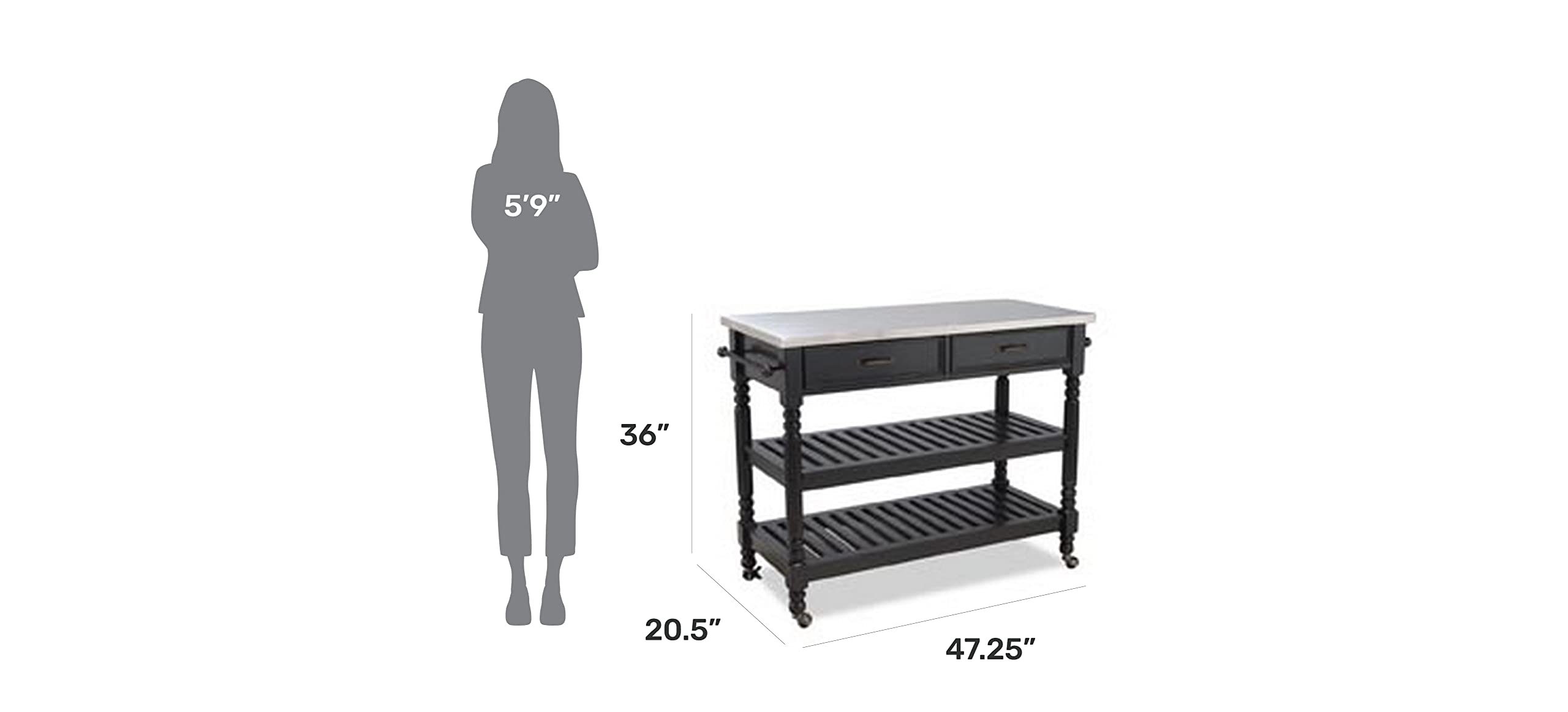Homestyles Savanna Kitchen Cart - Black Rolling Island with Storage Shelves & Towel Rack for Small Spaces | Perfect for Kitchen Organization, Dining Room Serving, or as a Mobile Bar Cart