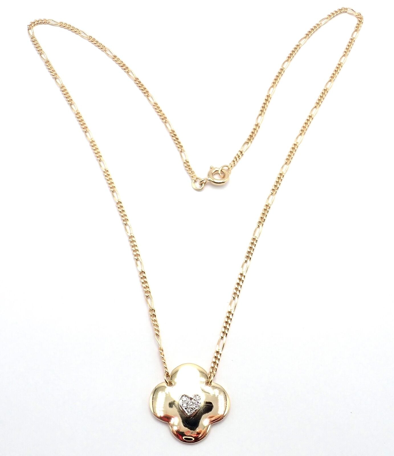 Authentic Vintage Cartier 18K Yellow Gold Diamond Heart Clover Pendant Necklace - Perfect for Anniversaries, Valentine's Day & Special Occasions