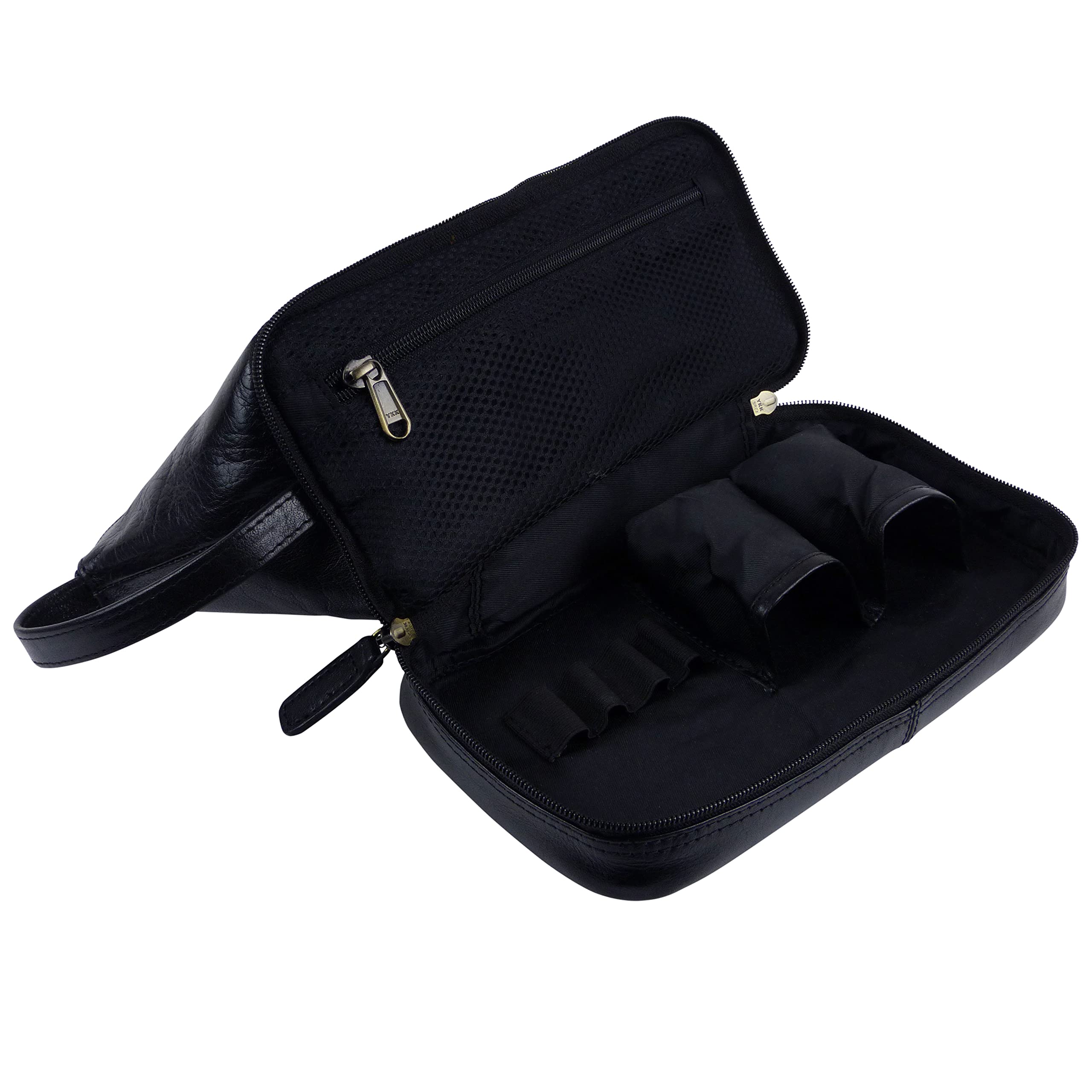 Rowallan of Scotland Genuine Leather Men's Black Travel Toiletries Bag - Waterproof Shaving Kit Organizer for Business Trips & Vacation Essentials