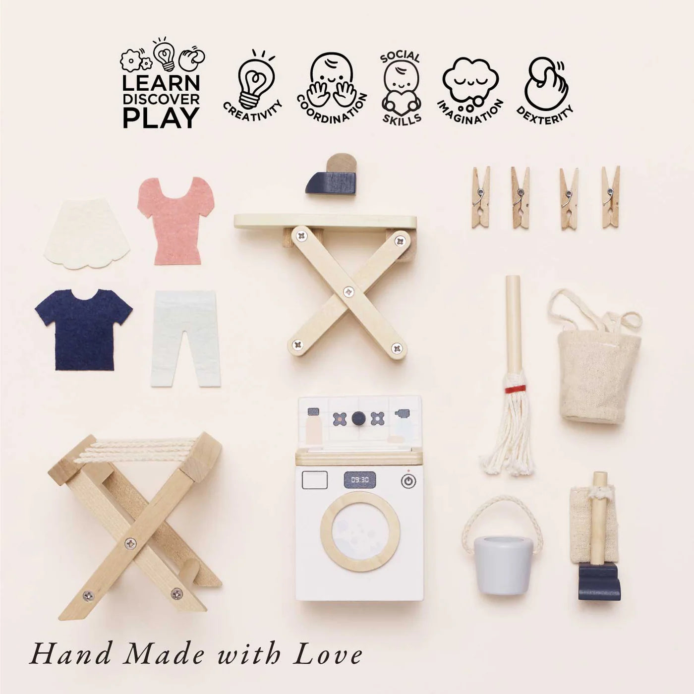 Premium Wooden Laundry Set - Natural Wood Clothes Hangers & Folding Board - Perfect for Organizing Closets, Laundry Rooms & Small Spaces
