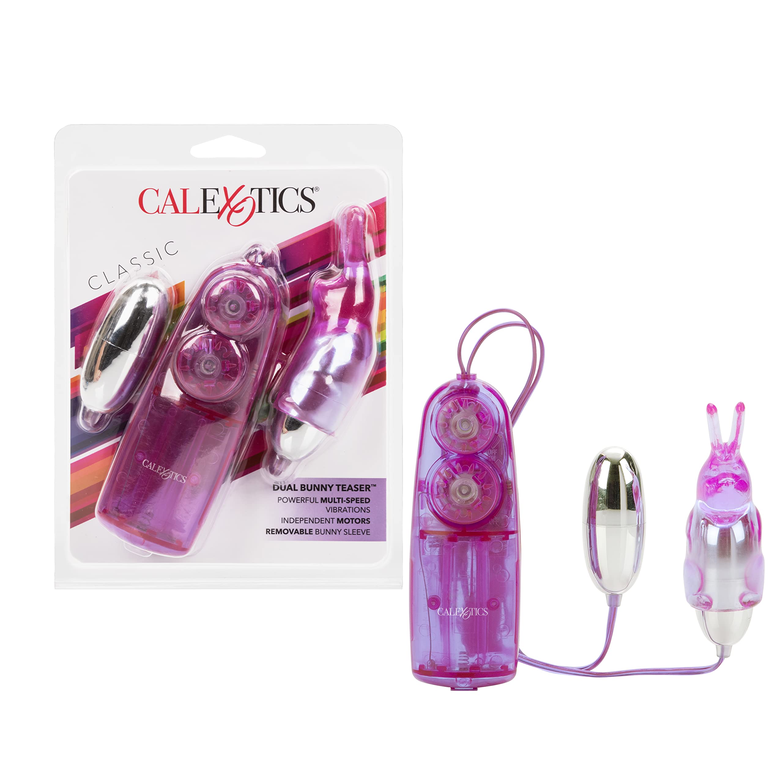 CalExotics Dual Bunny Teaser - Double Bullet Vibrator with Rabbit Tickler - Purple Couples Sex Toy for Women & Men - Powerful Clitoral & G-Spot Stimulation - Perfect for Foreplay, Spicing Up Relationships & Solo Play
