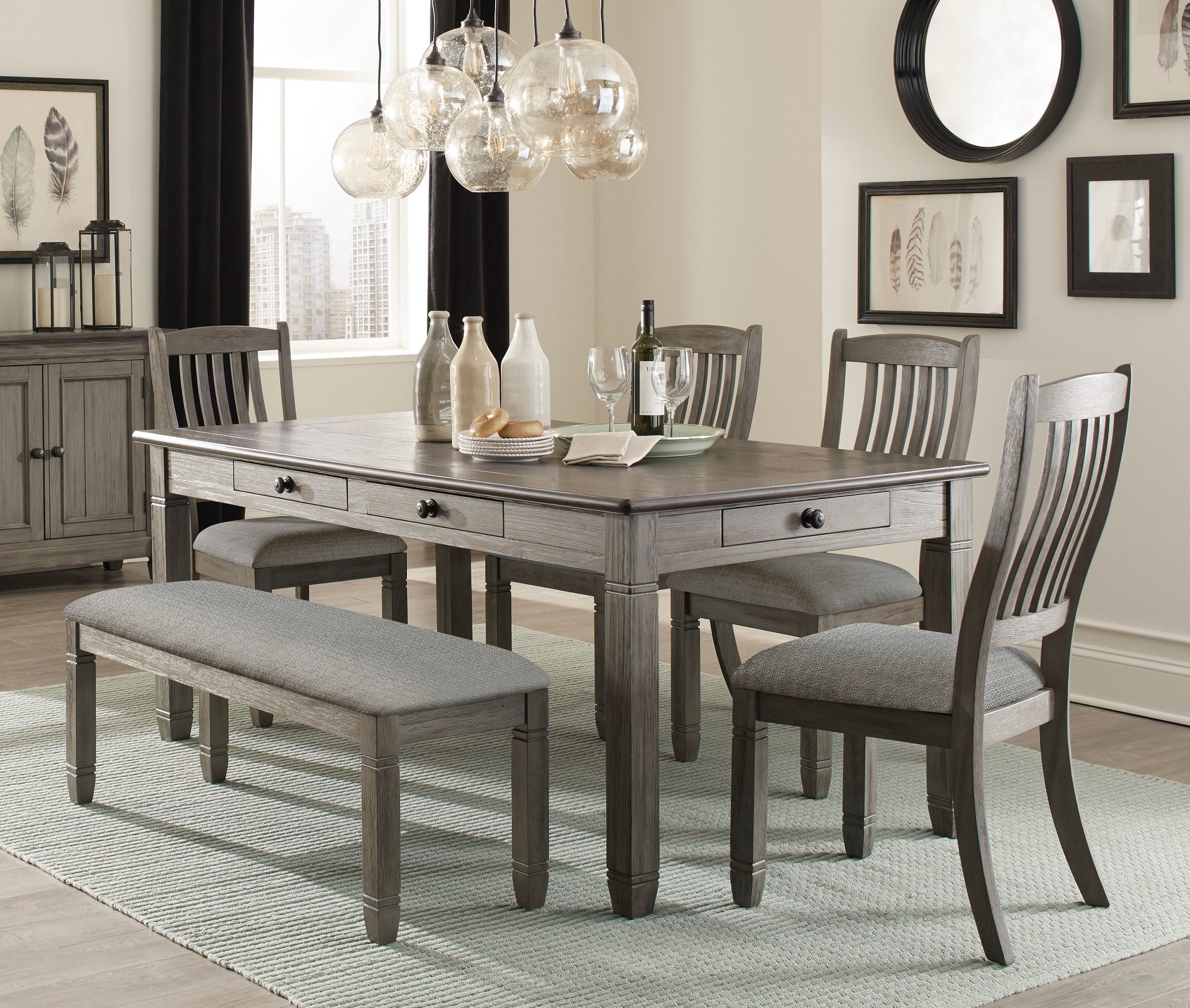 Antique Gray Wood Frame Fabric Upholstered Side Chairs Set of 2 - Casual Dining Height Accent Chairs for Kitchen, Breakfast Nook, and Small Space Decor