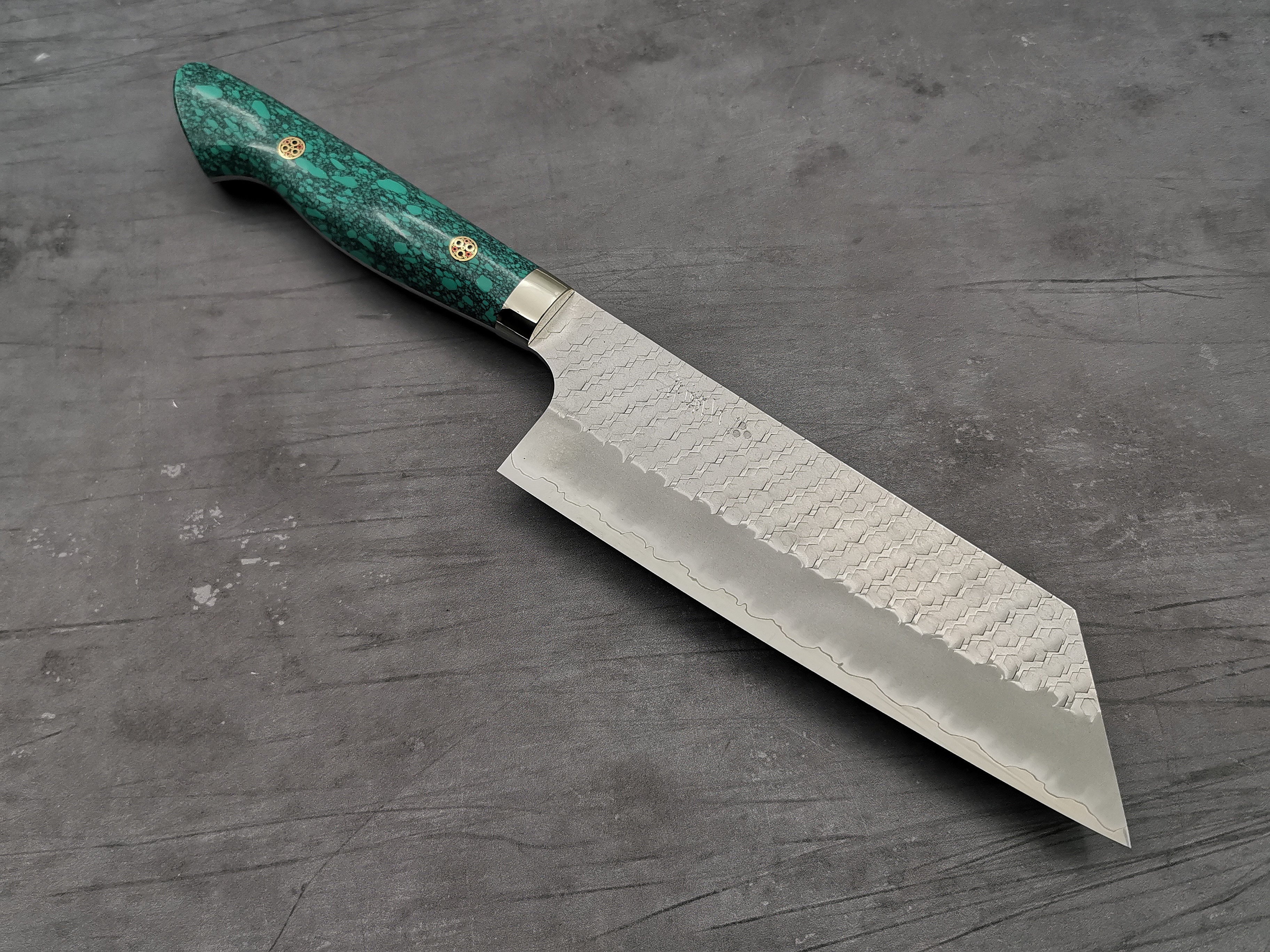 Premium Nigara Hamono SG2 Tsuchime Kiritsuke Nakiri Knife with Green Turquoise Handle - Japanese Kitchen Knife for Sushi, Vegetables & Precision Cutting