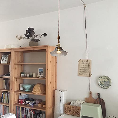 Nordic Style 15ft Brown Twisted Cord Pendant Light with E26 Base & Dimmer Switch - Grey Glass Shade for Loft, Restaurant, Laundry Room & Bar Decor (Bulb Not Included) | Modern Industrial Lighting Fixture for Kitchen Island, Dining Room & Commercial Spaces