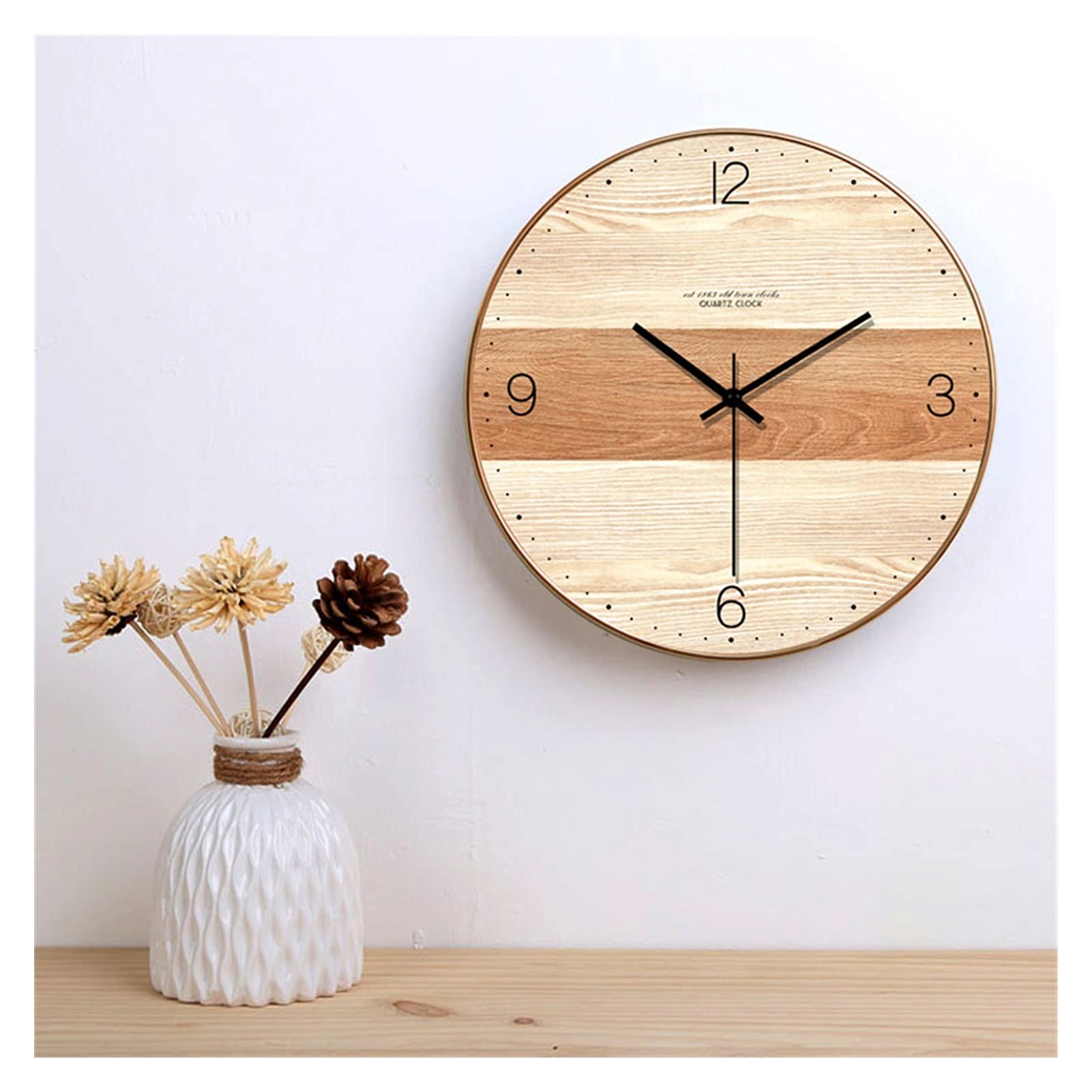 Modern Minimalist Wooden Wall Clock 14 Inch - Silent Non-Ticking, Nordic Style Home Decor for Bedroom, Living Room, Office - Red Wooden Wall Art with Easy-to-Read Numbers (Perfect for Home, Office & Gifts)