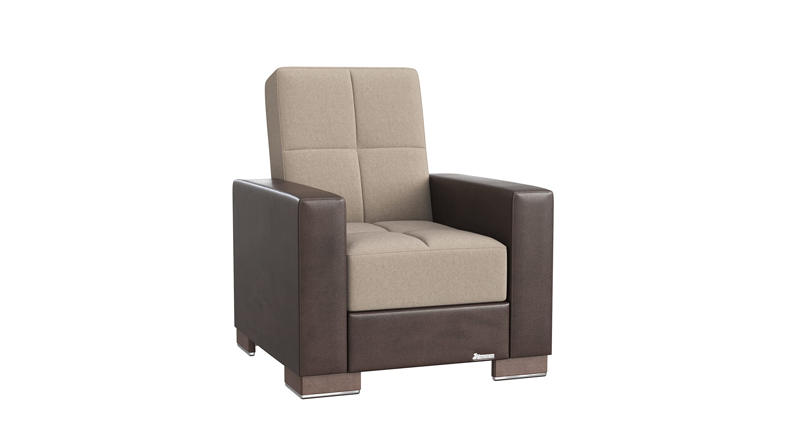 Ottomanson Legacy Collection Upholstered Convertible Sofa Bed with Storage | Armchair in Beige/Brown PU Leather | Perfect for Small Spaces, Guest Rooms & Studio Apartments