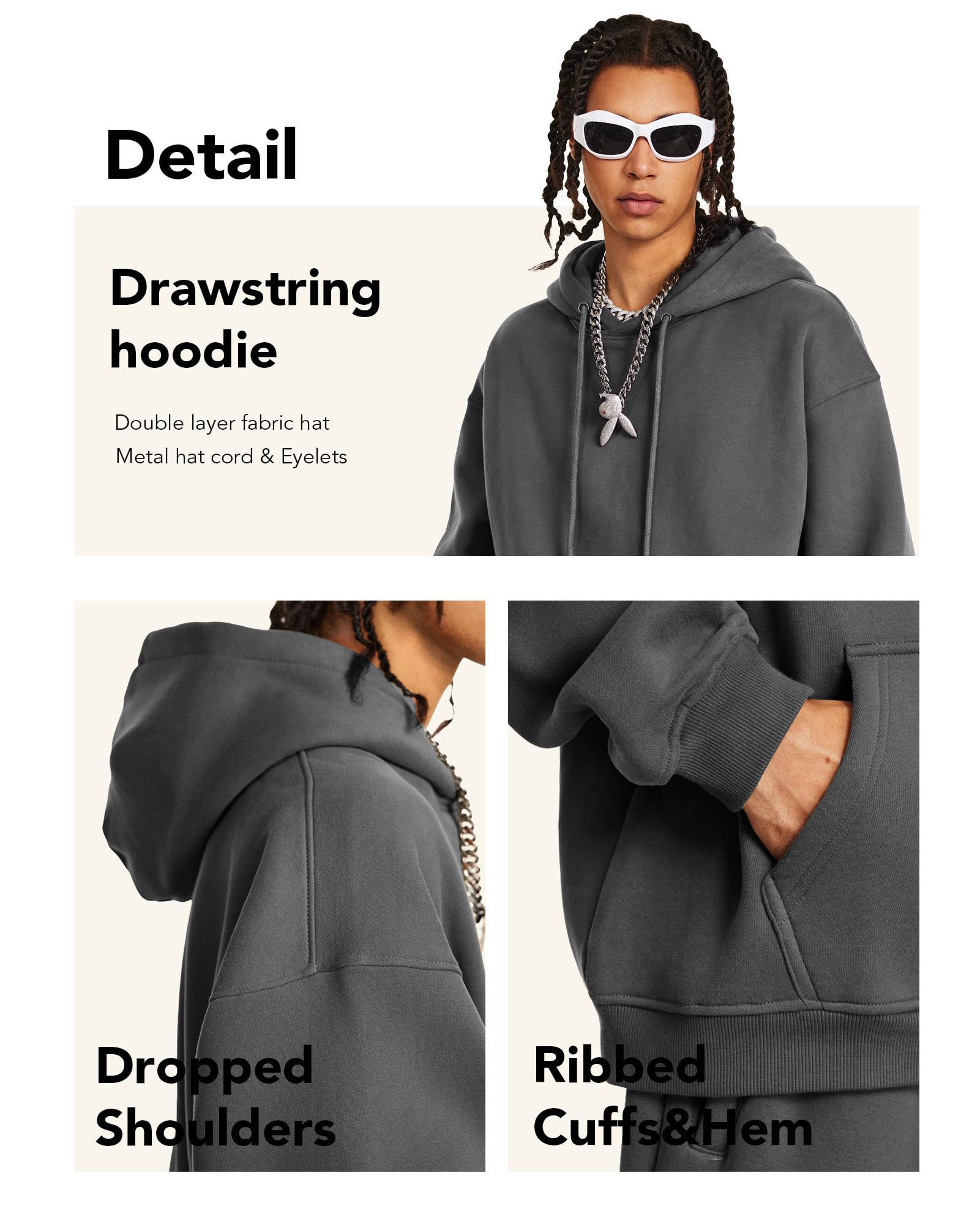 Men's Heavyweight Fleece Hoodie - Oversized Pullover Sweatshirt with Pocket | Casual Sportswear for Gym, Running & Streetwear