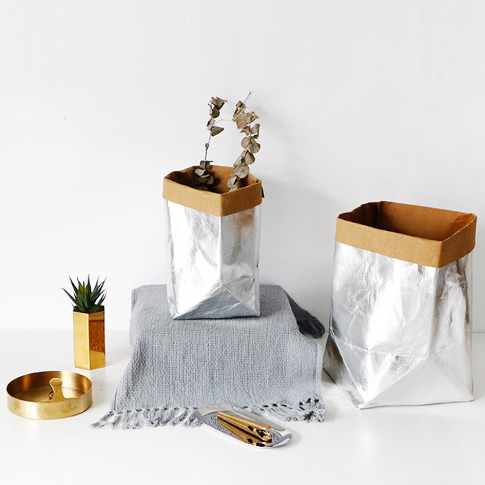Eco-Friendly Reusable Kraft Paper Storage Bags - Washable Multifunctional Home Organizer for Plants, Flowers & Housekeeping (Silver) | Perfect for Home Decor, Gardening & Closet Organization