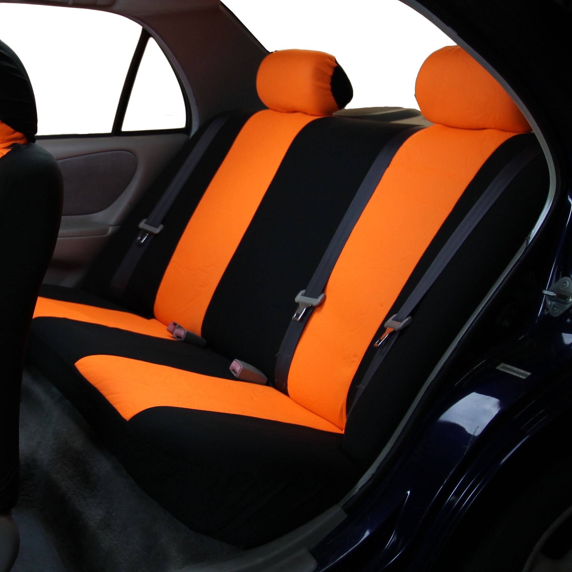 FH Group Universal Car Seat Covers - Full Set Orange Flat Cloth for Vans, Trucks & SUVs - Durable Interior Protection