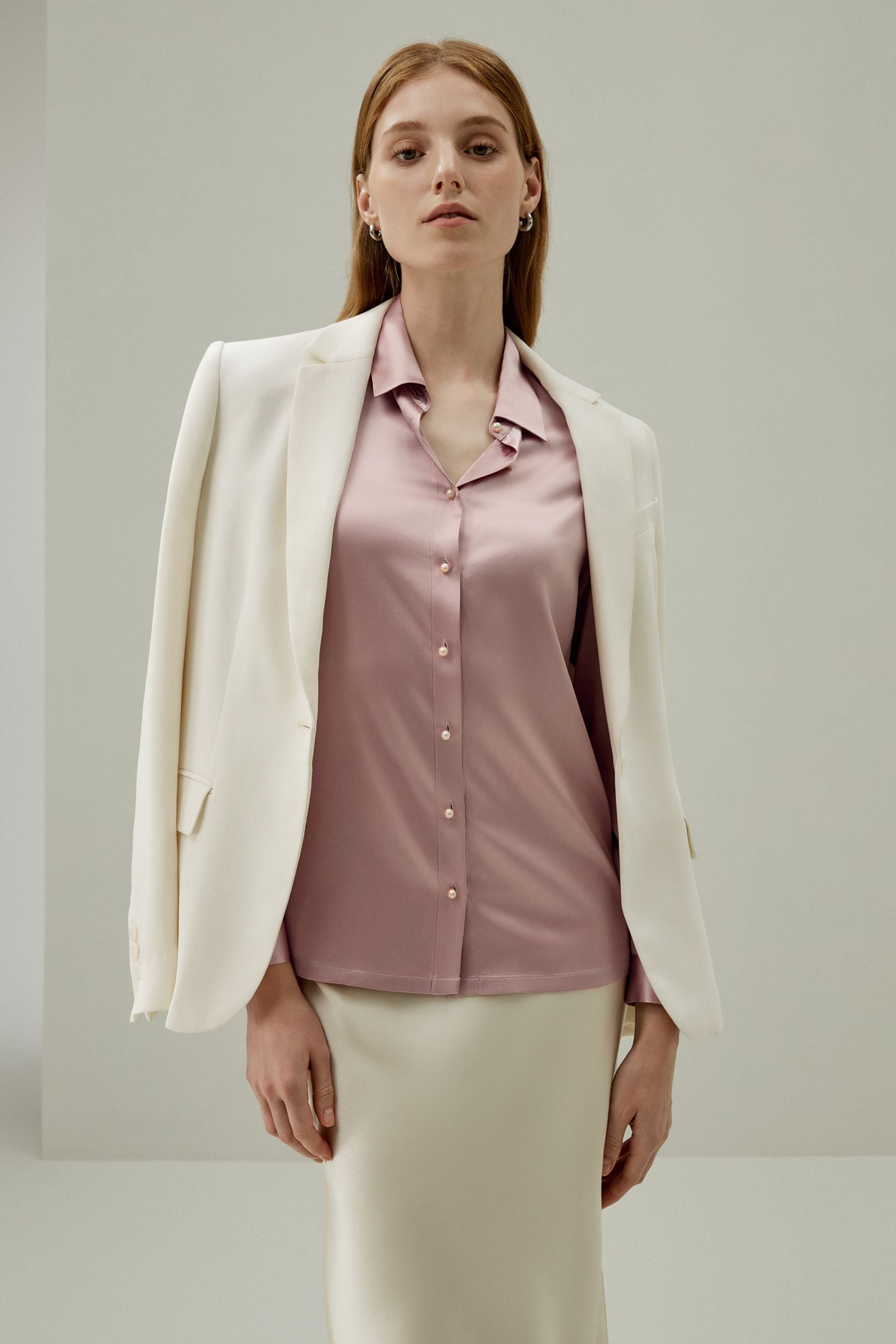 Elegant Classic Pearl Button Silk Shirt for Women - Vintage Style Blouse for Office, Party & Special Occasions