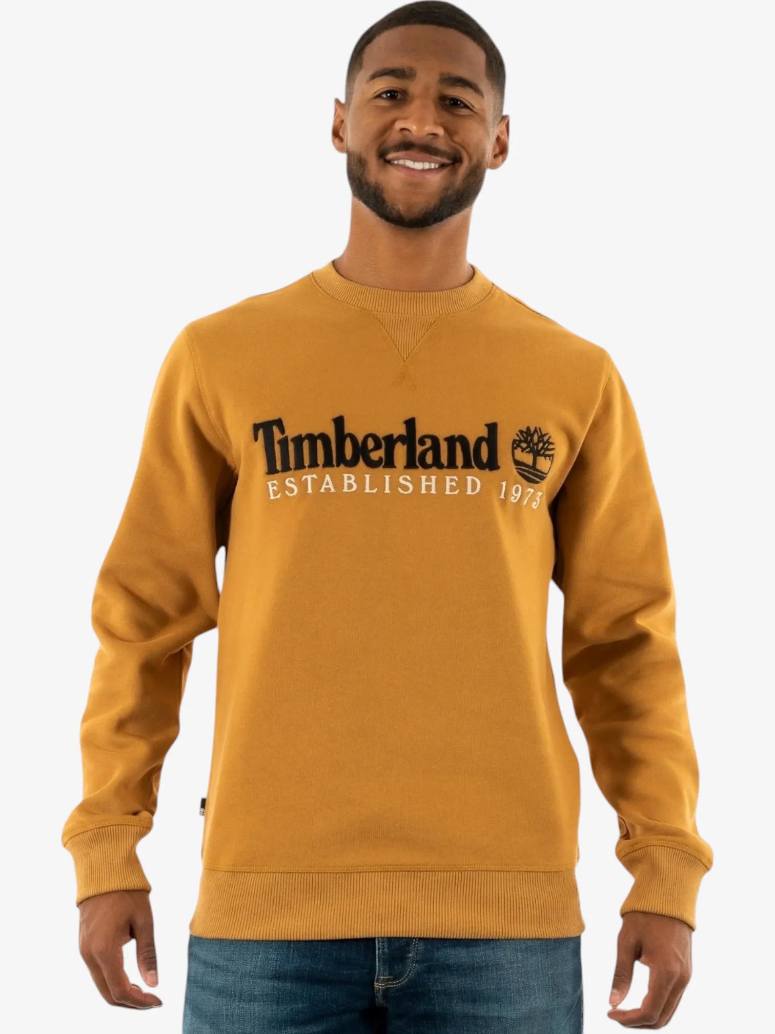 Timberland Men's Hooded Sweatshirt - Classic 1973 Logo Mustard Yellow Pullover for Casual Wear & Outdoor Activities