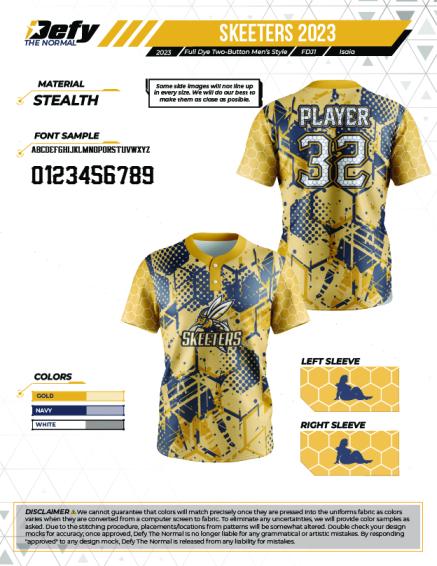 Skeeters Gold Honeycomb Men's Full Dye Jersey - Breathable & Comfortable Baseball Shirt for Sports & Casual Wear