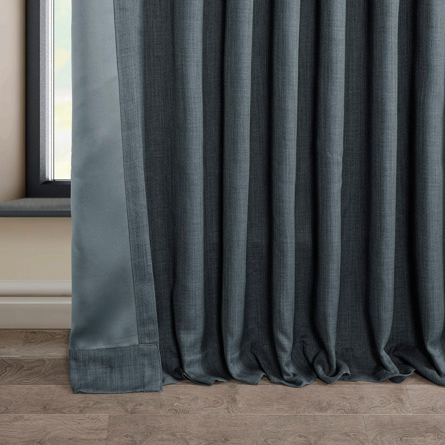 Reverie Blue Extra Wide Textured Faux Linen Blackout Curtains for Bedroom - Thermal Insulated Noise Reducing Window Drapes for Living Room & Nursery