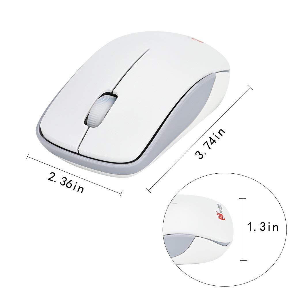 MCSaite 2.4G Slim Wireless Mouse with Nano Receiver - Ultra Thin Ergonomic Computer Mouse for Laptop, PC, Mac - Portable White Mouse for Office, Travel, Home & Gaming Use