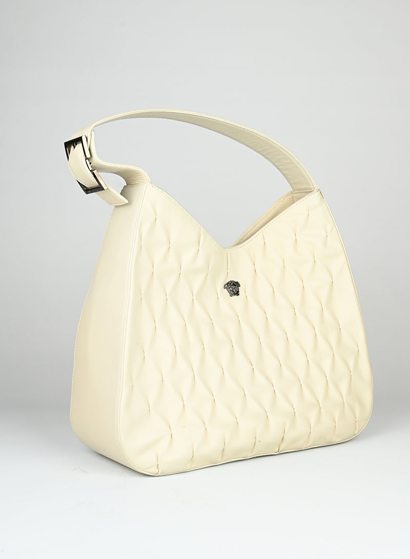 Versace Embossed Leather White Handbag for Women - Luxury Designer Purse for Parties, Work & Everyday Use