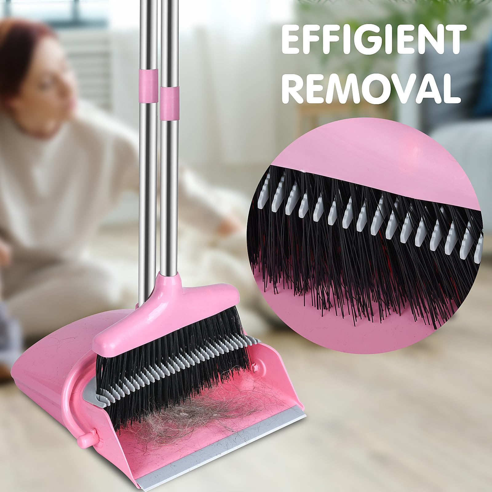 Premium Broom and Dustpan Set - Lightweight Cleaning Combo for Home, Office & Kitchen | Ergonomic Handle, Durable Bristles (Pink) | Perfect for Hard Floors, Pet Hair & Daily Cleaning