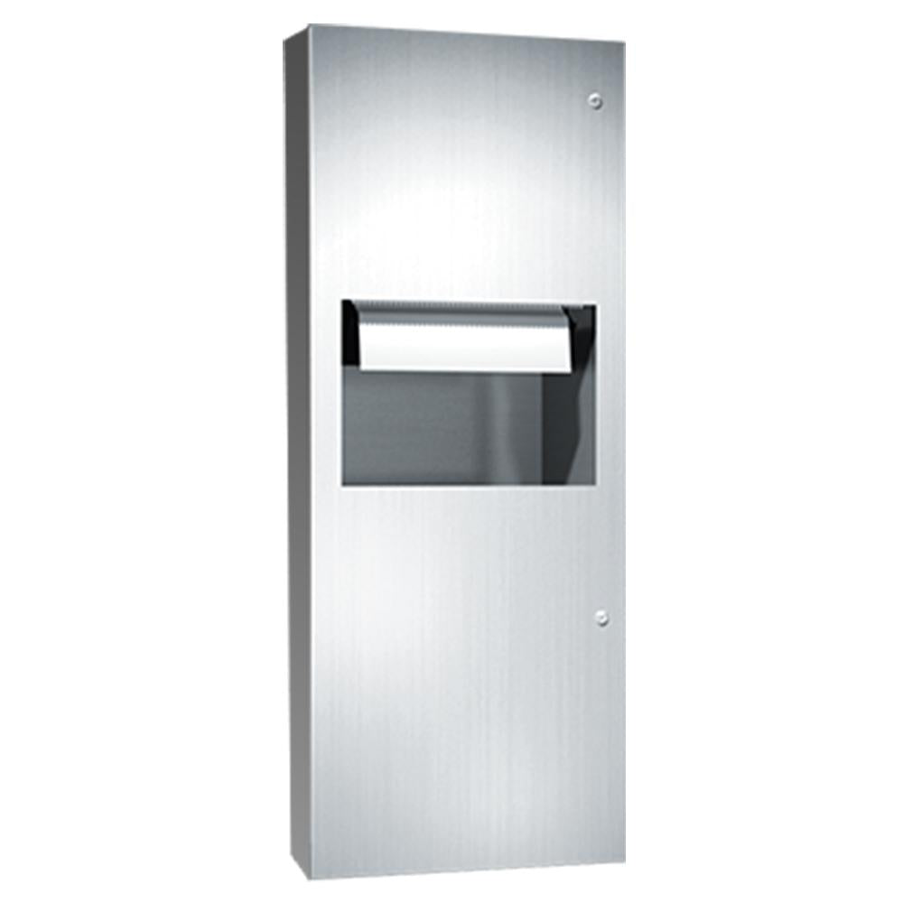 ASI 64696A 6 Simplicity Automatic Roll Paper Towel Dispenser & Waste Receptacle Semi Recessed Satin Finish - Touchless Hand Towel Dispenser for Restrooms, Kitchens & Commercial Spaces