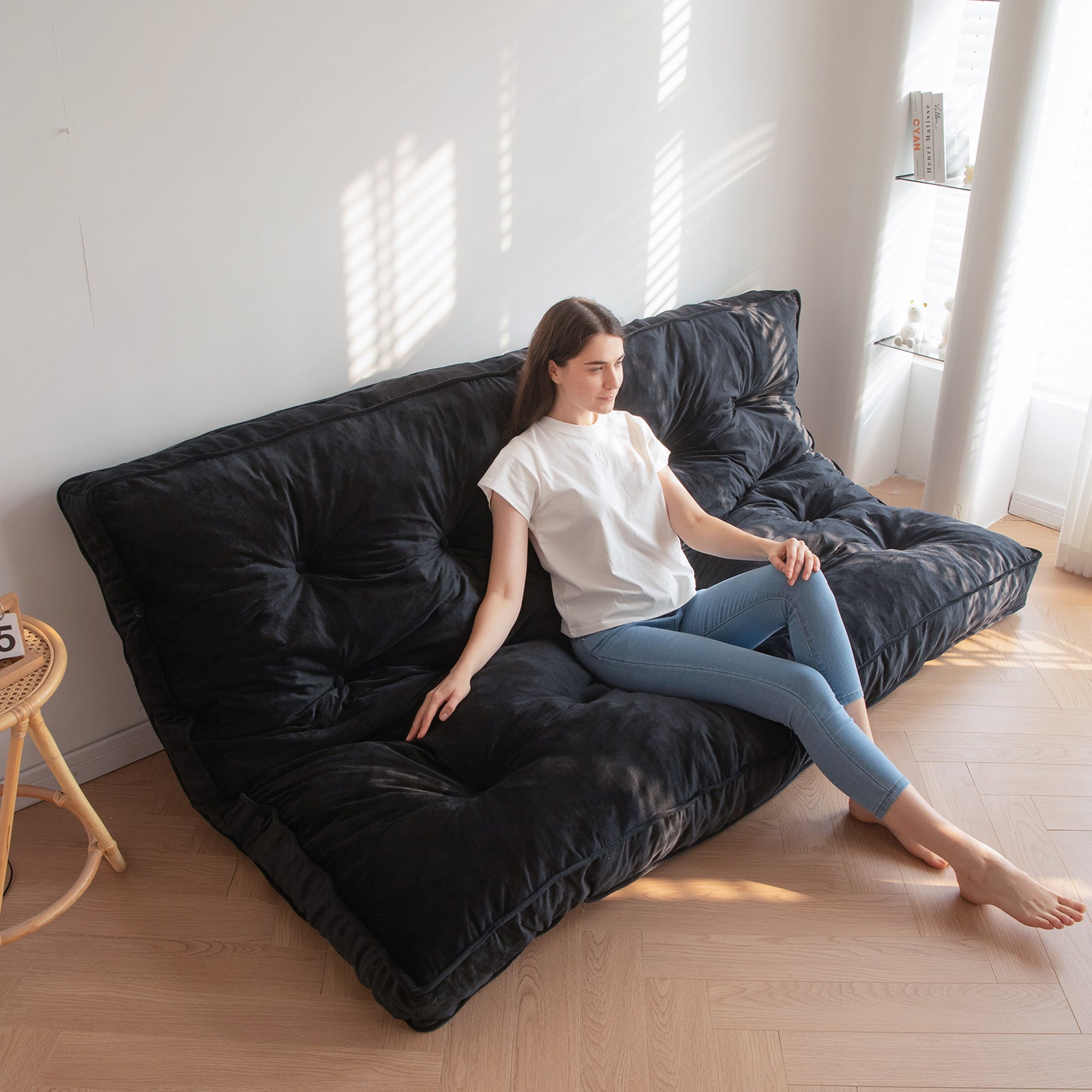 MAXYOYO 6-Inch Thick Velvet Futon Mattress for Sofa Couch Bed - Comfortable & Supportive Sleeper Mattress for Adults (Black) - Perfect for Small Spaces, Guest Rooms & Dorm Rooms