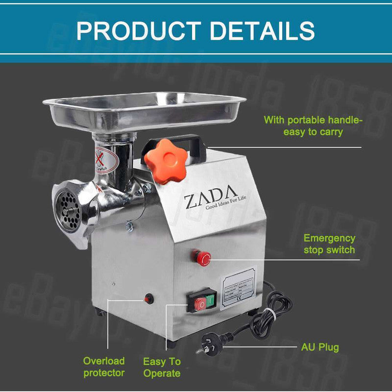 1.63HP Commercial Electric Meat Grinder & Sausage Stuffer - 1200W Heavy Duty Mincer for Butcher Shop, Restaurant & Home Kitchen Use - Perfect for Ground Beef, Sausage Making & Food Processing