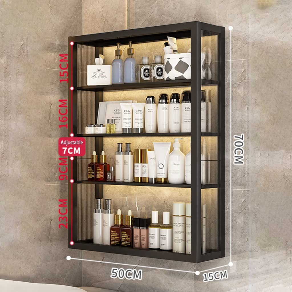 Black Floating Bathroom Cabinet - No Drill Wall Mounted Over Toilet Storage Shelf (50x15x70cm, 2-4 Tiers) for Bathroom Organization & Kitchen Cosmetic Storage - Perfect for Small Spaces & Apartment Living
