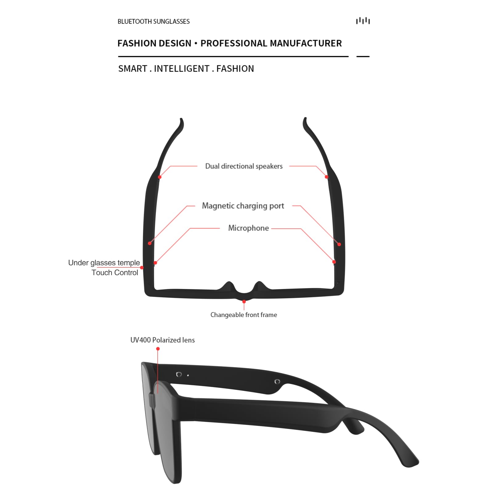 Smart Glasses with Wireless Bluetooth, Built-in Mic & Speakers, Voice Assistant, UV Protection Sunglasses - Perfect for Driving, Running & Outdoor Activities