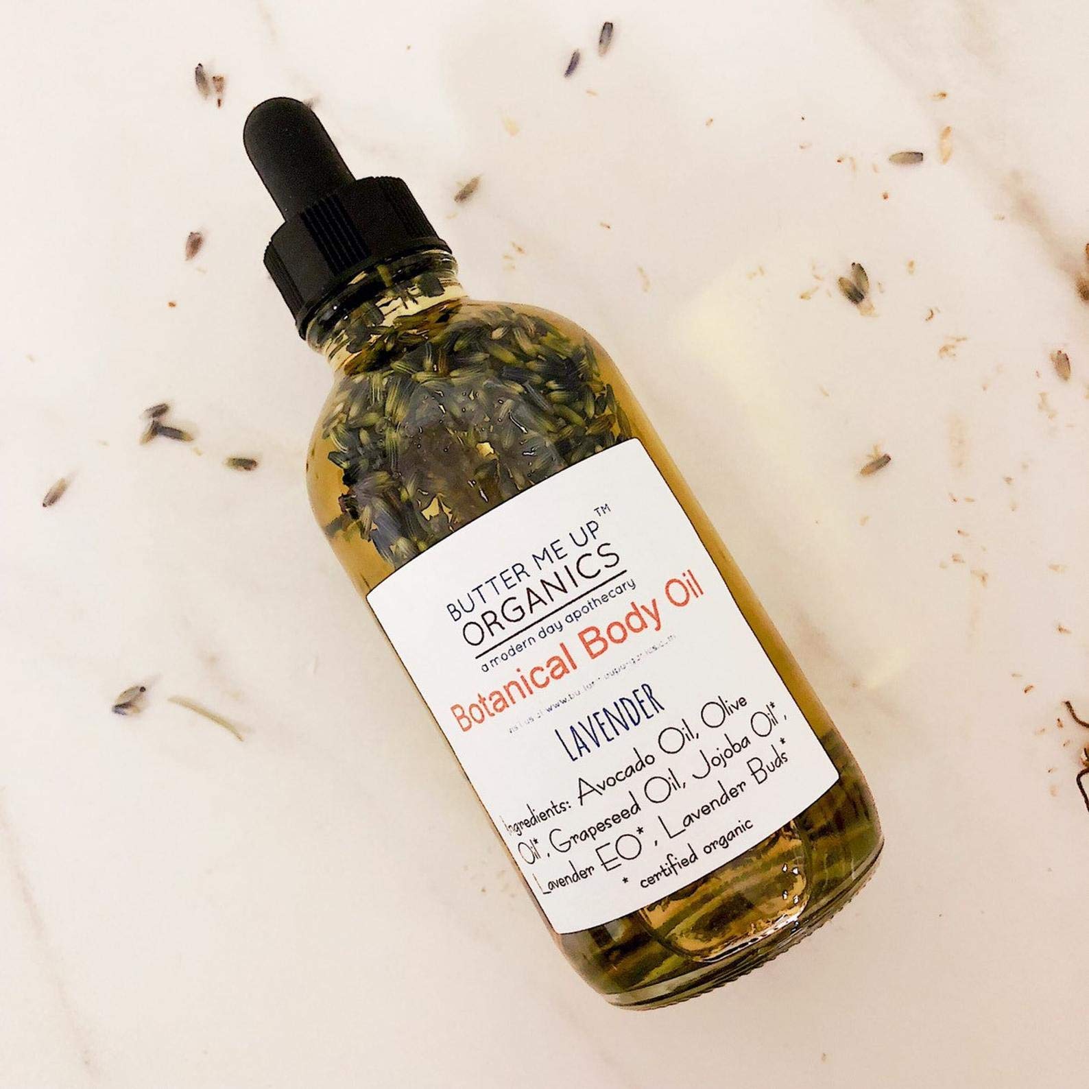 Organic Lavender Botanical Body Oil - Hydrating Moisturizer for Dry Skin | BOTANICAL COLLECTION by Butter Me Up Organics | Perfect for Massage, Aromatherapy & Nighttime Skincare Routine