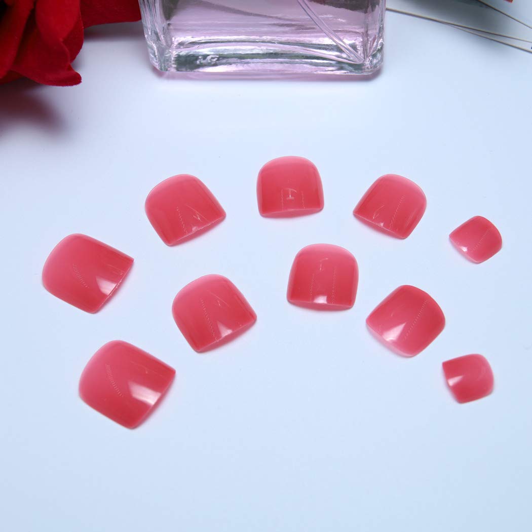 Yienate 24PCS Rose Pink False Toe Nails - Full Coverage Gel Toe Tips for Women, Elegant & Chic Fake Nails for Bridal, Pedicure & Special Occasions | Perfect for Weddings, Parties & Summer Sandal Season