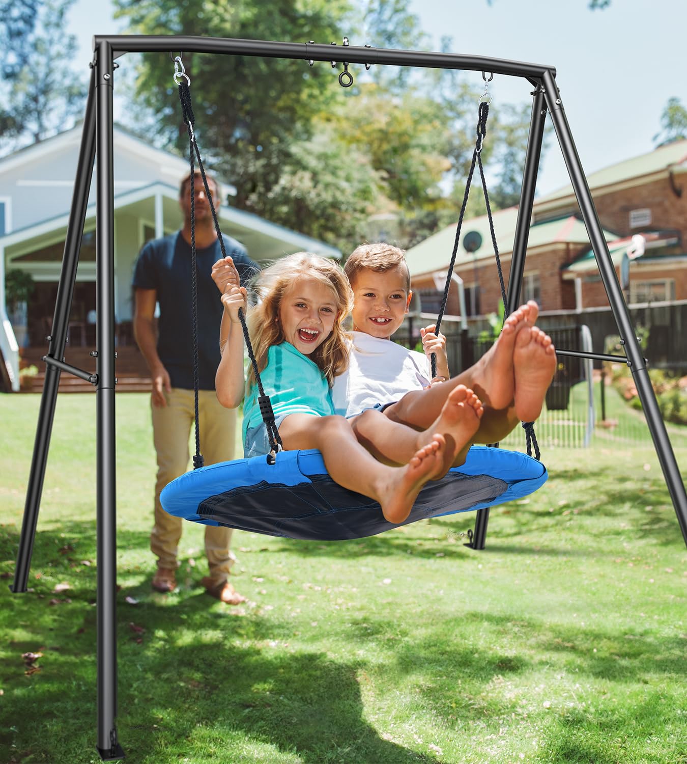 Trekassy Heavy Duty 440lbs Saucer Swing Set with Metal Frame for Kids - Outdoor Backyard Swing Stand for Playground, Garden, and Park Fun