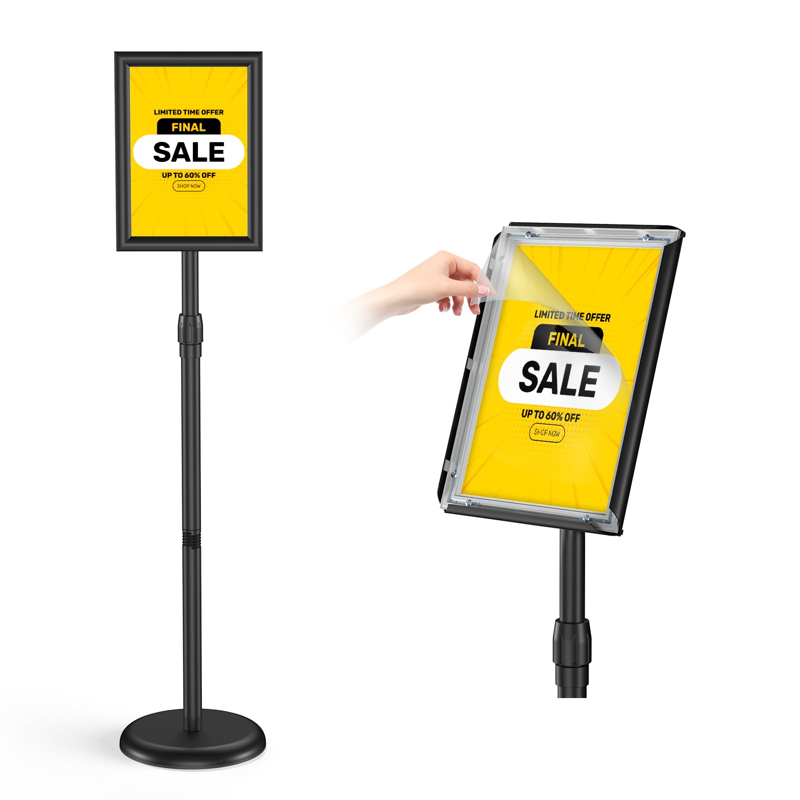 Adjustable 8.5x11 Inch Sign Stand Holder with Rotating Frame & Snap-Open Design - Perfect for Retail Displays, Trade Shows, and Restaurant Menu Boards