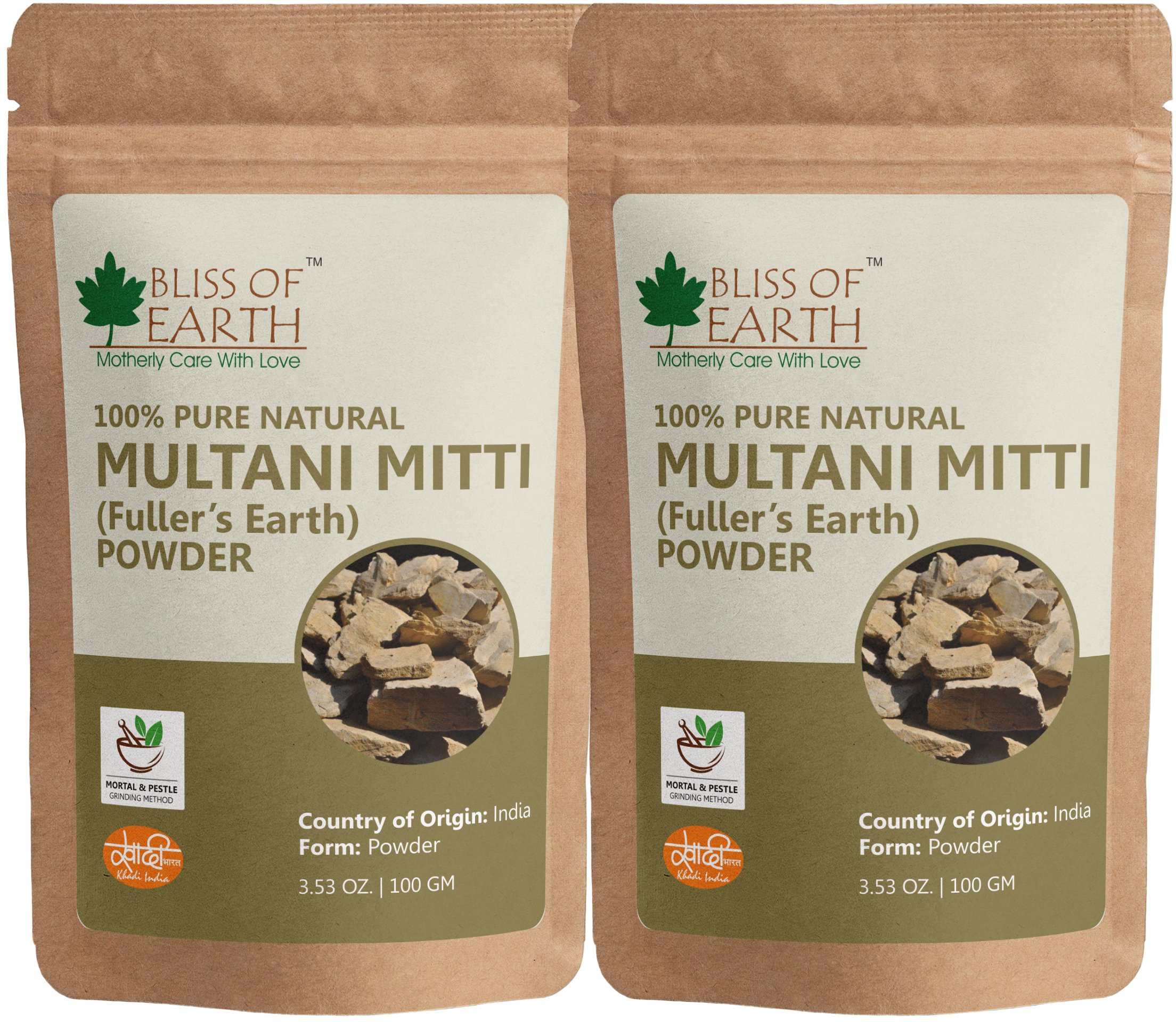 Bliss of Earth™ 100% Pure Multani Mitti Powder | Natural Fuller's Earth Clay for Hair, Face & Skin Care | 2x100g Pack | Deep Cleansing & Oil Control | Perfect for DIY Face Masks, Hair Treatments & Spa Days