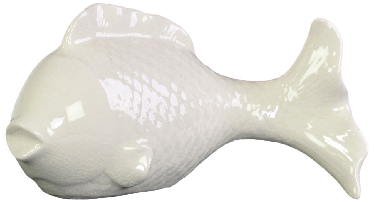 White Ceramic Fish Figurine with Round Belly - Handmade Home Decor, Perfect for Aquarium, Tabletop, or Shelf Display