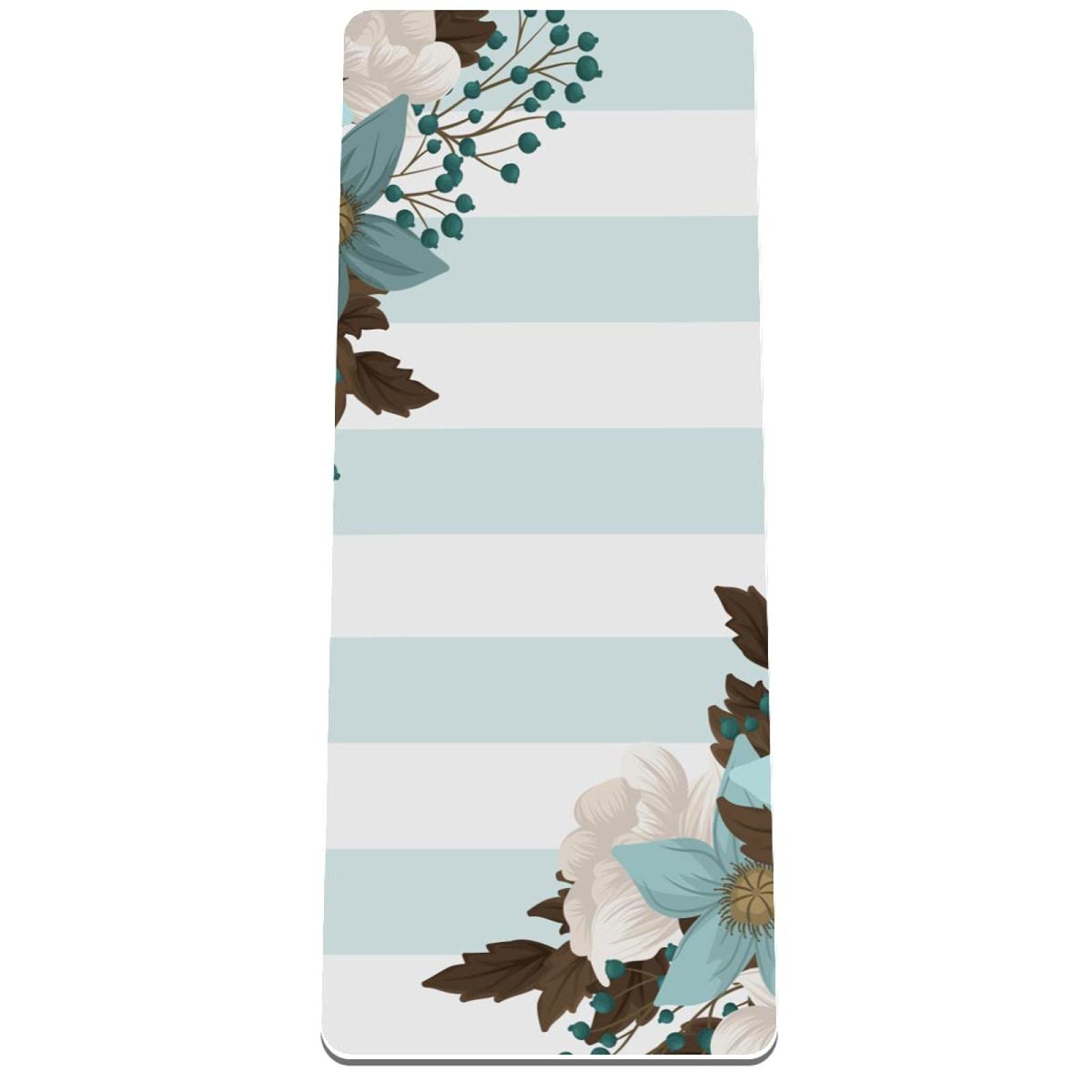 Premium Non-Slip Yoga Mat 80x183cm - Mint Green Floral Stripe Design for Yoga, Pilates, Gym & Home Workouts - Eco-Friendly Fitness Mat for Indoor & Outdoor Exercise