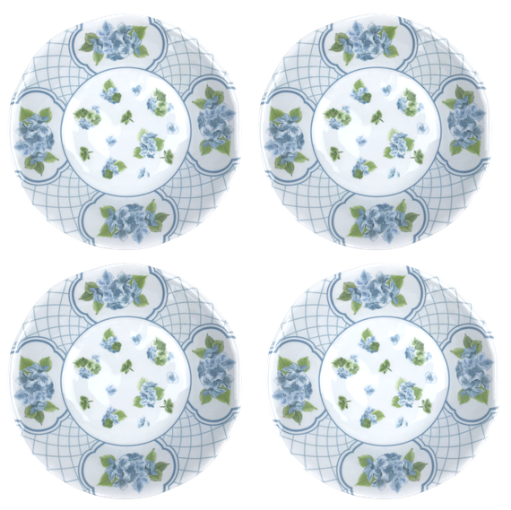 Blue Hydrangea Melamine Dinnerware Set - 16-Piece Shatterproof Outdoor Dinnerware Collection for Picnics, Camping & Pool Parties