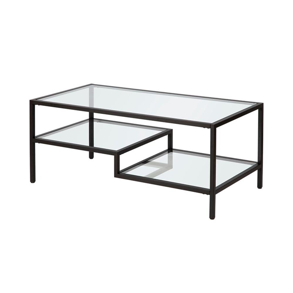 Modern Metal Two-Tier Coffee Table with Blackened Bronze Finish - Perfect for Living Room, Office & Lounge Decor