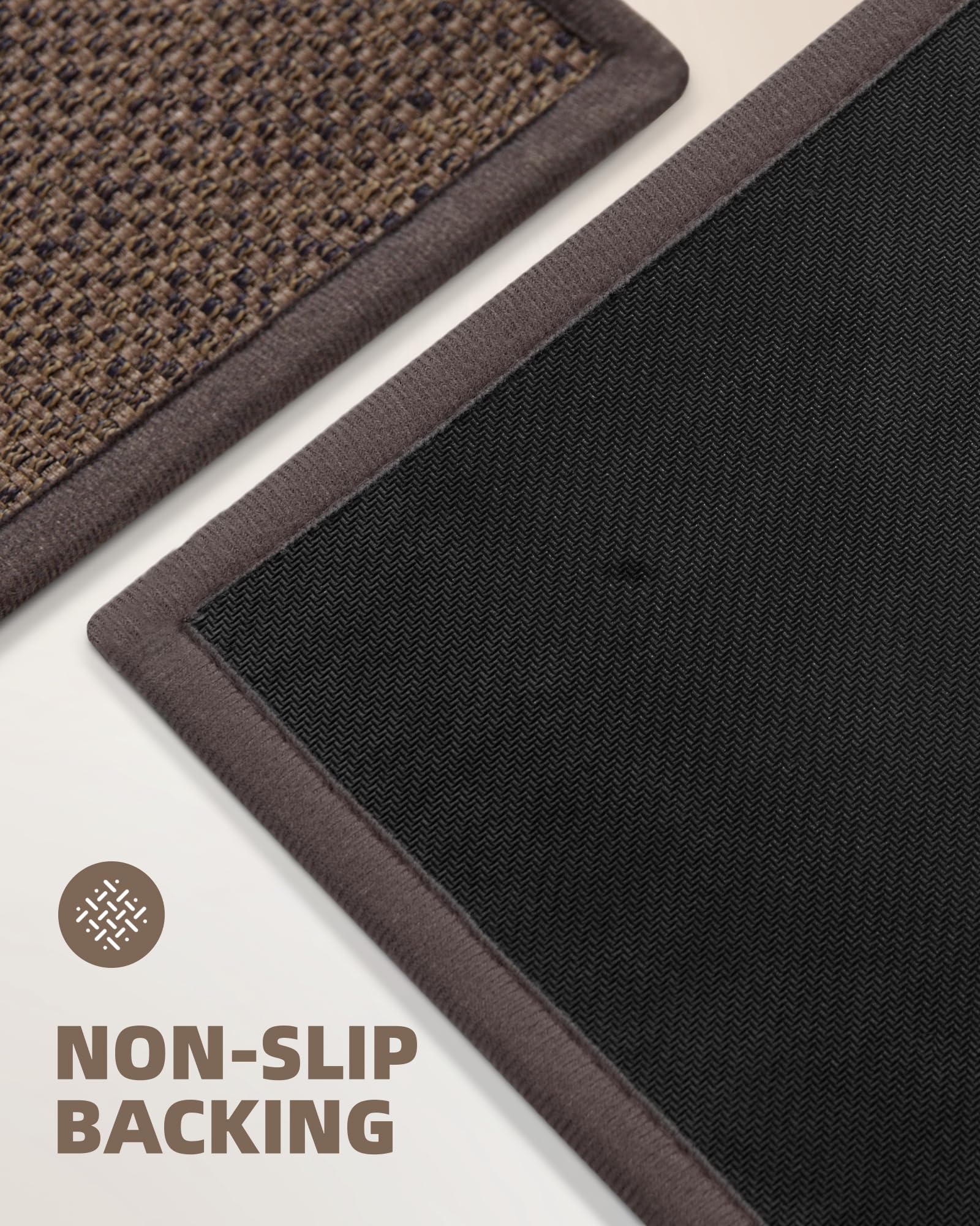Non-Slip Washable Kitchen Rugs & Mats - Absorbent Woven Runner for Sink, Laundry, Hallway - Easy Clean Floor Mats, 17”x47”, Brown - Perfect for Kitchen, Bathroom, and Entryway