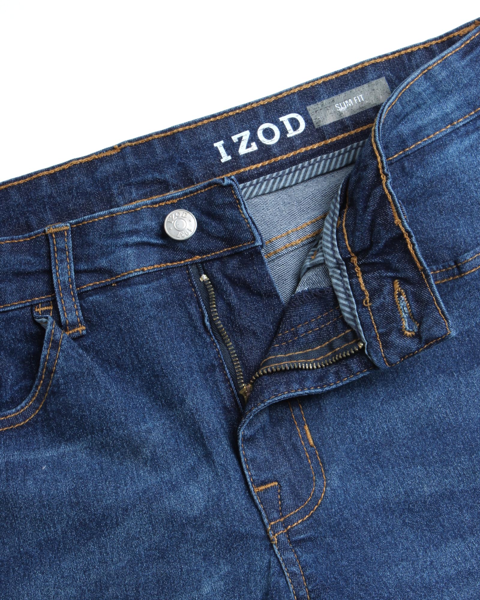 IZOD Men's Slim Fit Stretch Denim Jeans - Lightweight Comfortable Work & Casual Pants for Everyday Wear | Office, Travel & Weekend Outfits