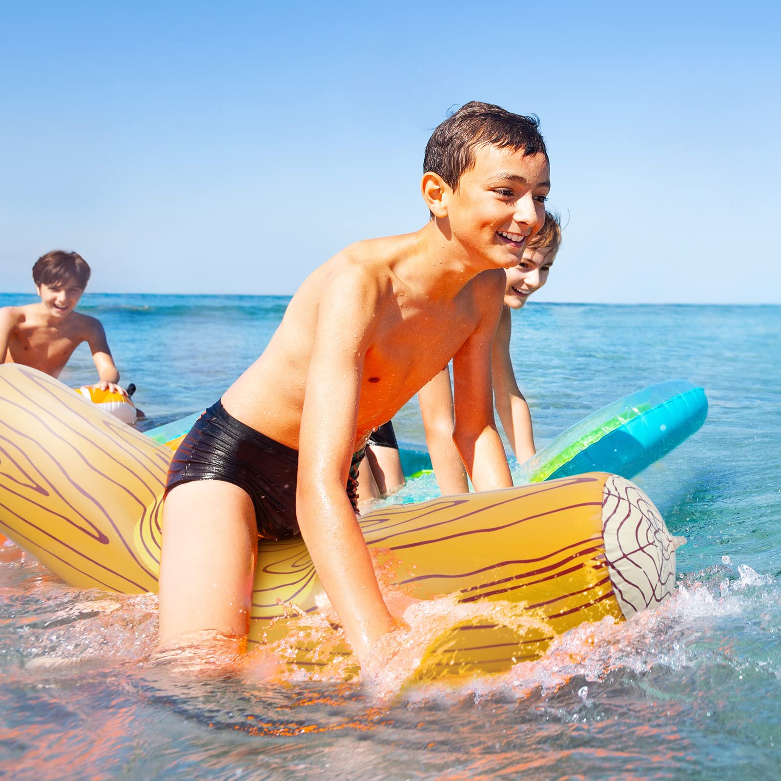 4 Pcs Summer Pool Floats - Inflatable Battle Log Rafts for Fun Water Games, Swimming Pool Toys, Beach Floats for Teens & Adults - Perfect for Pool Parties, Backyard Gatherings & Family Vacations