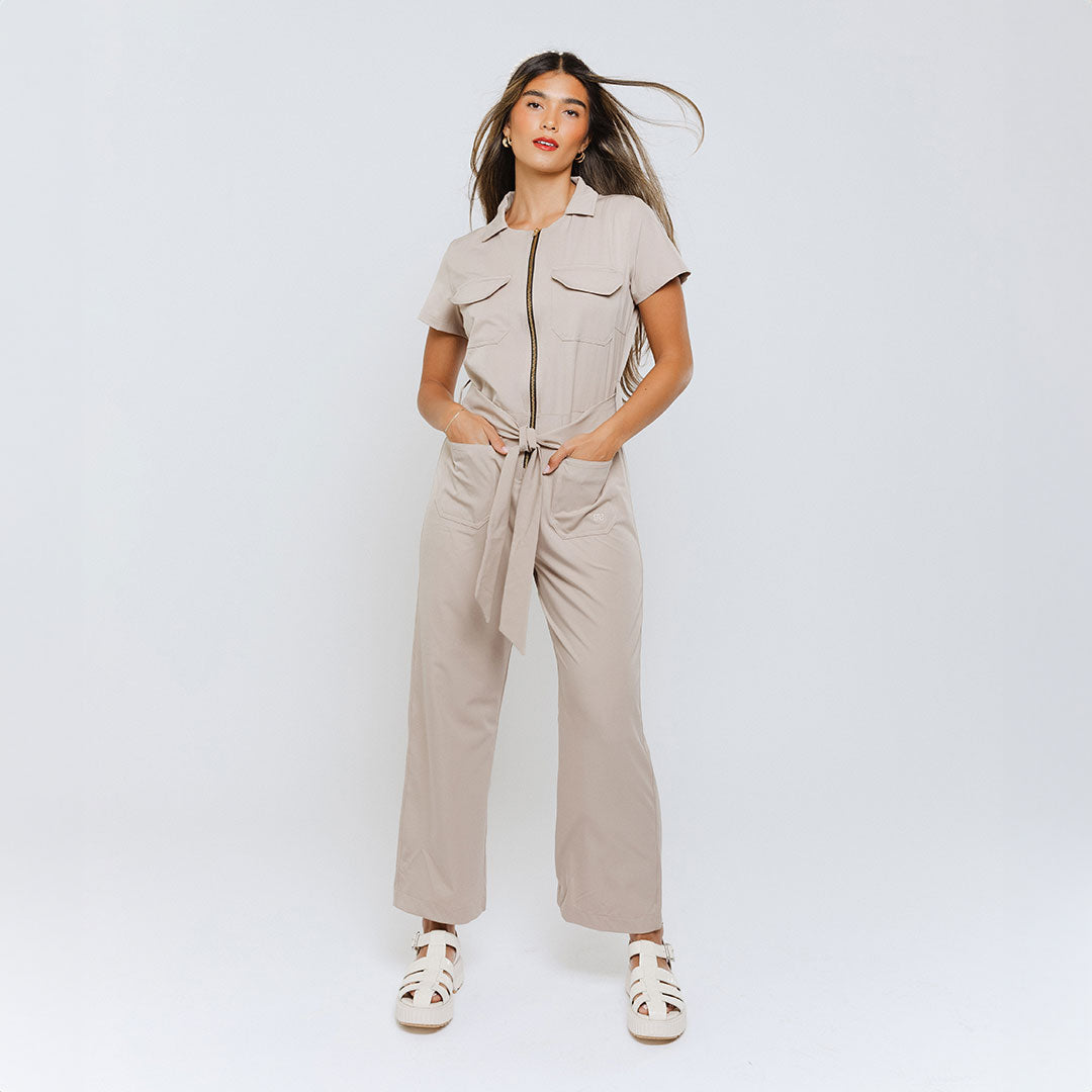 Stylish Women's City Jumpsuit in Cobblestone - Casual One-Piece Romper for Urban Outings & Weekend Brunch