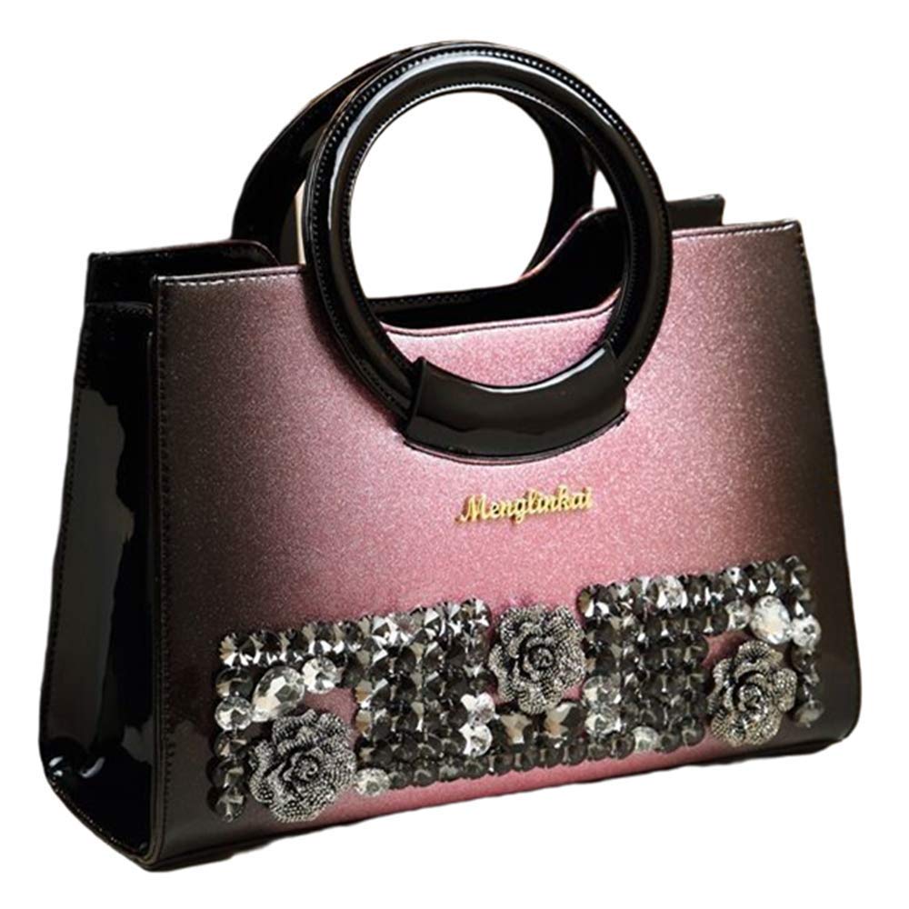 Elegant Embroidered Crystal Leather Top Handle Satchel Tote Bag for Women - Stylish Evening Party Shoulder Purse | Perfect for Weddings, Date Nights & Special Occasions