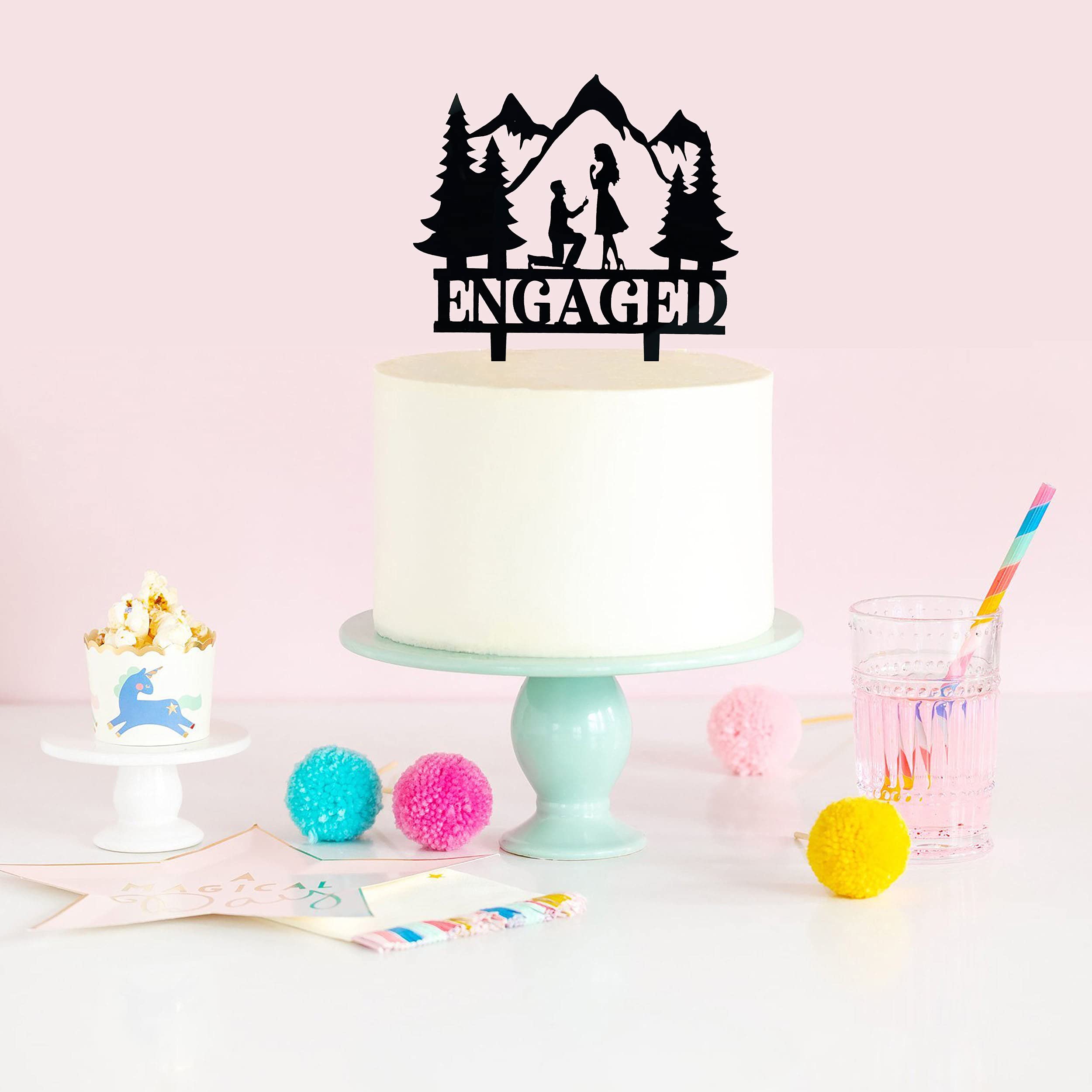 Mountain Engagement Cake Topper - Romantic Proposal Wedding Cake Decor for Bridal Shower, Engagement & Proposal Parties - Perfect for Wedding Cakes, Anniversary Celebrations & Romantic Surprises